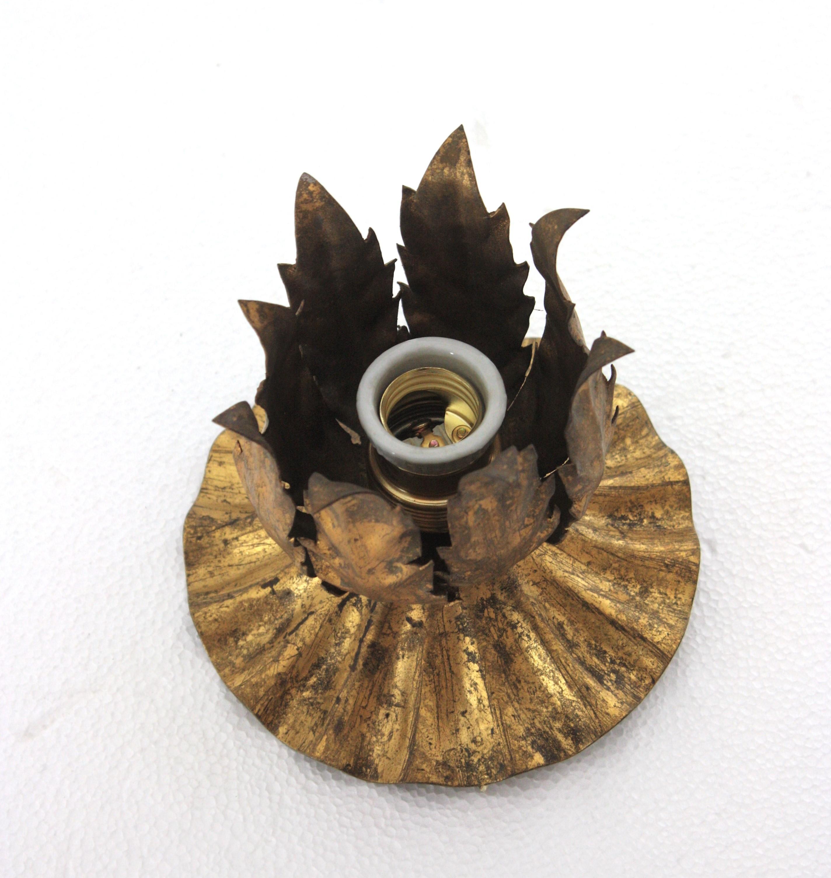 Bud Flower Light Fixture in Gilt Iron, Spain, 1950s For Sale 8