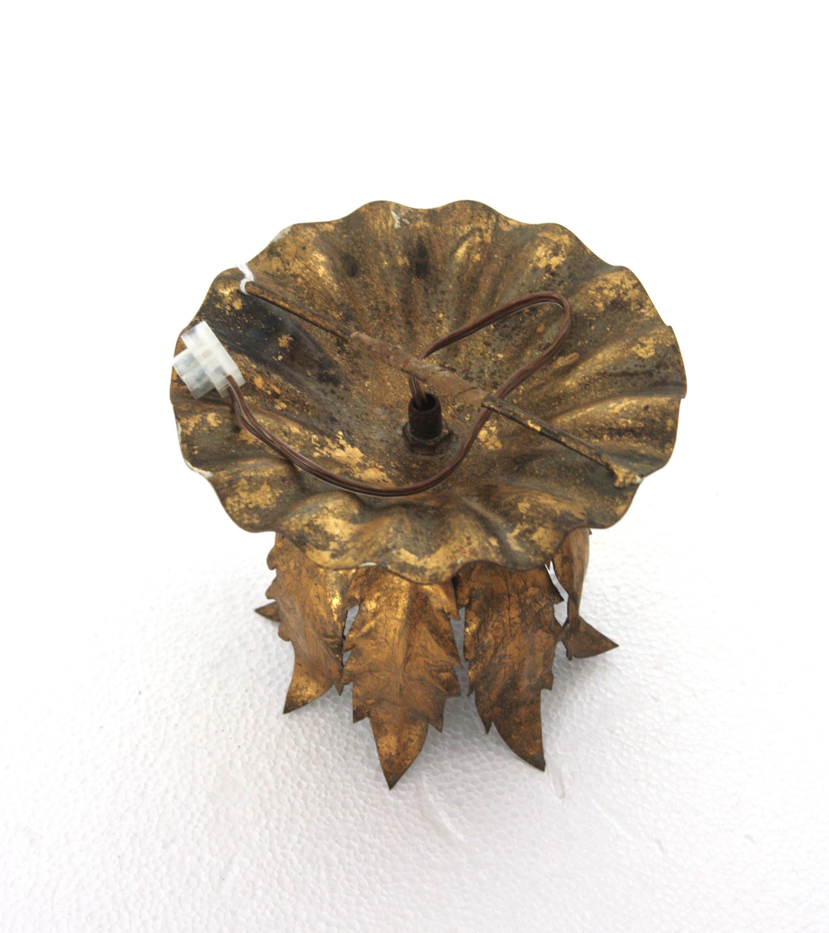 Bud Flower Light Fixture in Gilt Iron, Spain, 1950s For Sale 9