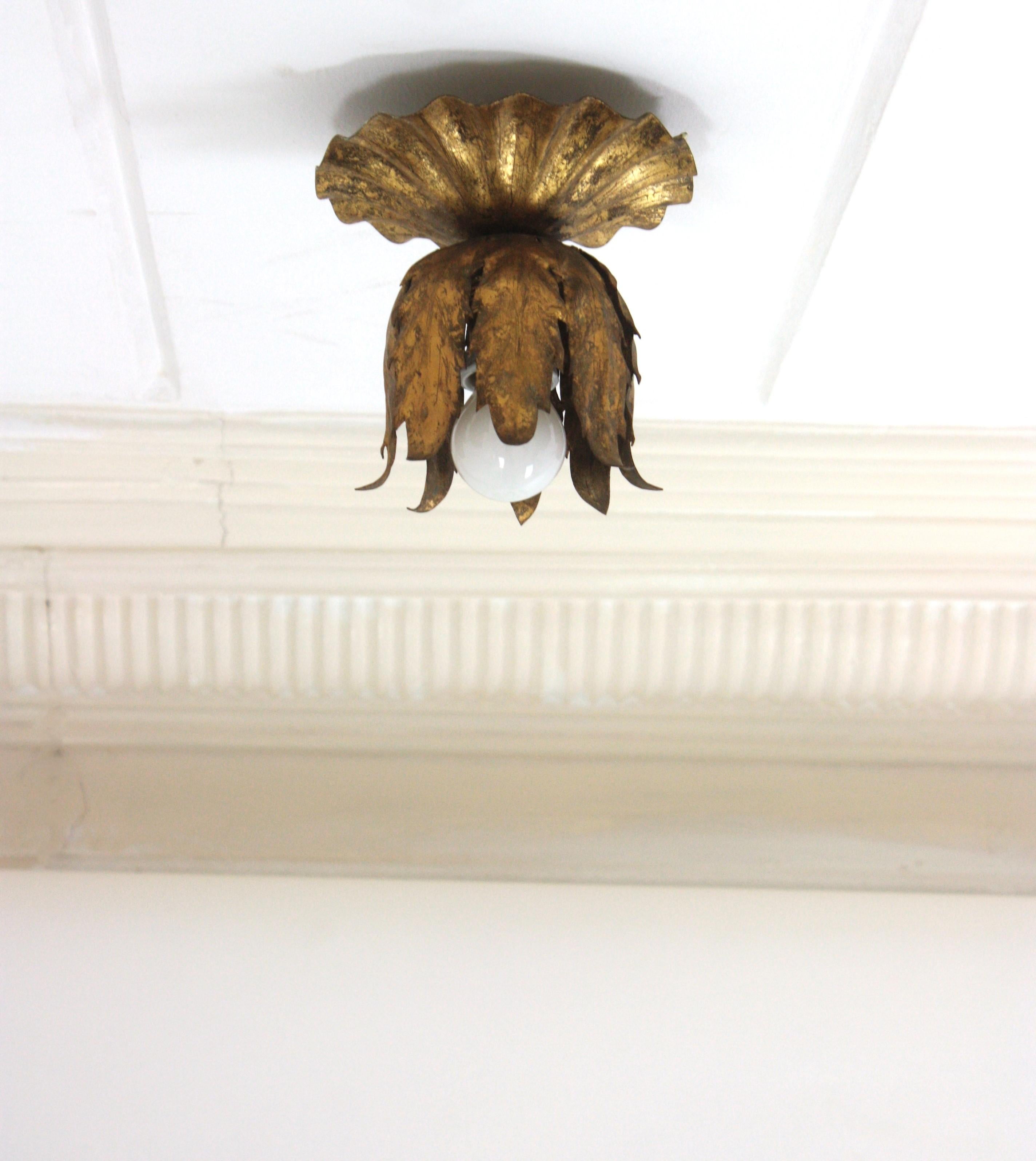 Bud Flower Light Fixture in Gilt Iron, Spain, 1950s For Sale 10