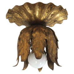 Bud Flower Ceiling Light Fixture in Gilt Iron, Spain 1950s