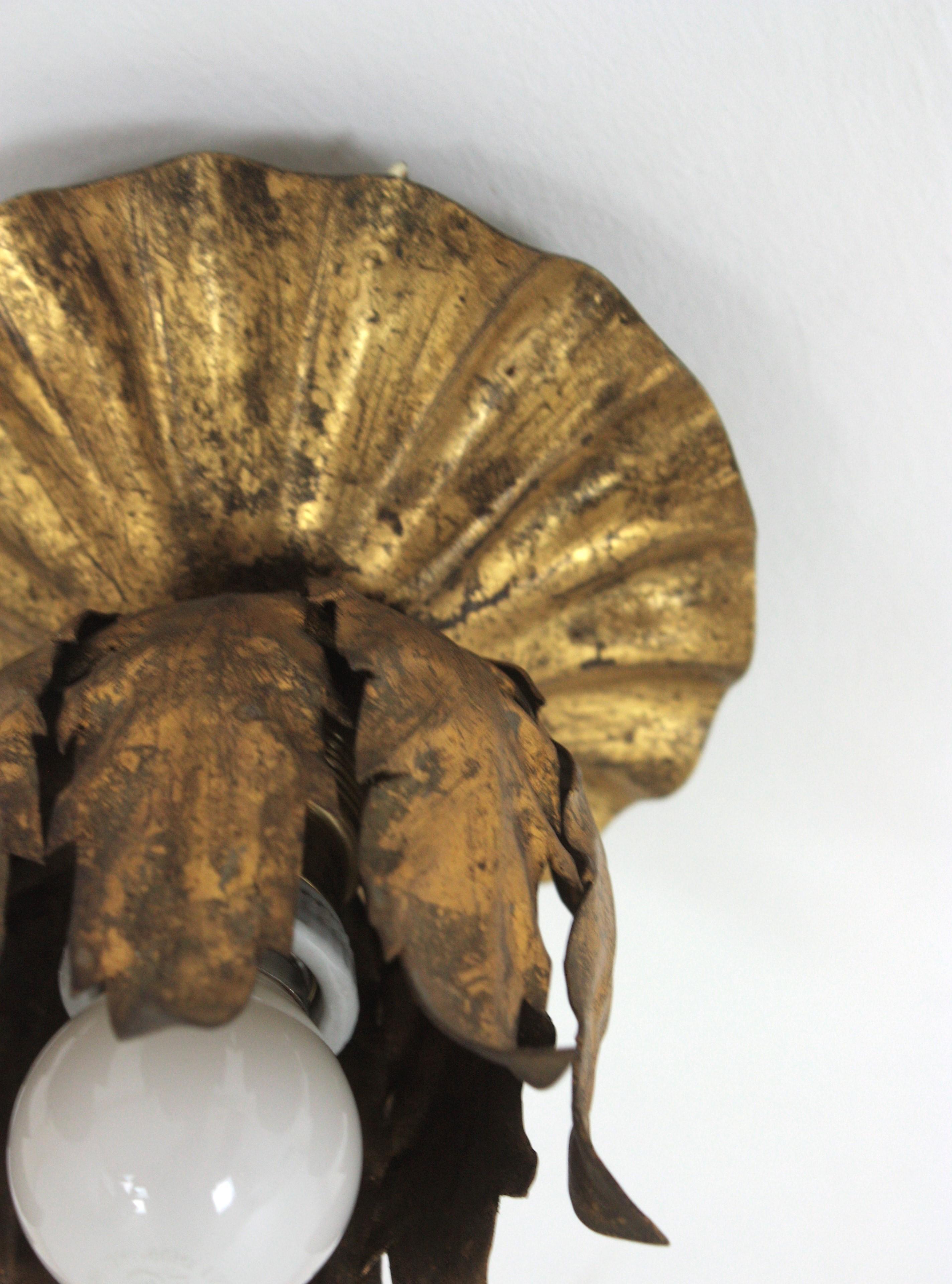 Bud Flower Light Fixture in Gilt Iron, Spain, 1950s For Sale 2