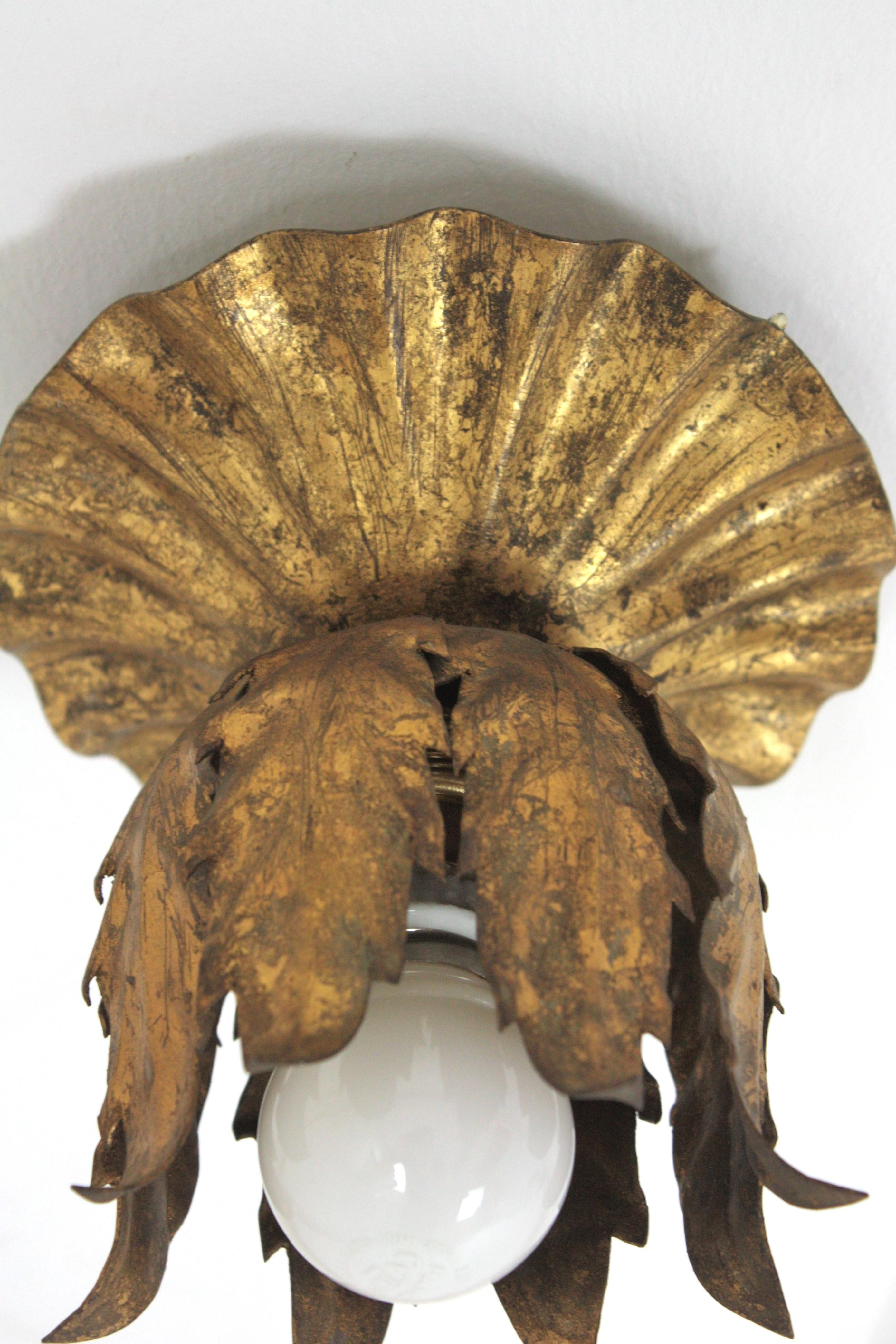 Bud Flower Light Fixture in Gilt Iron, Spain, 1950s For Sale 3