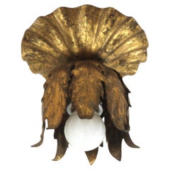Bud Flower Light Fixture in Gilt Iron, Spain, 1950s