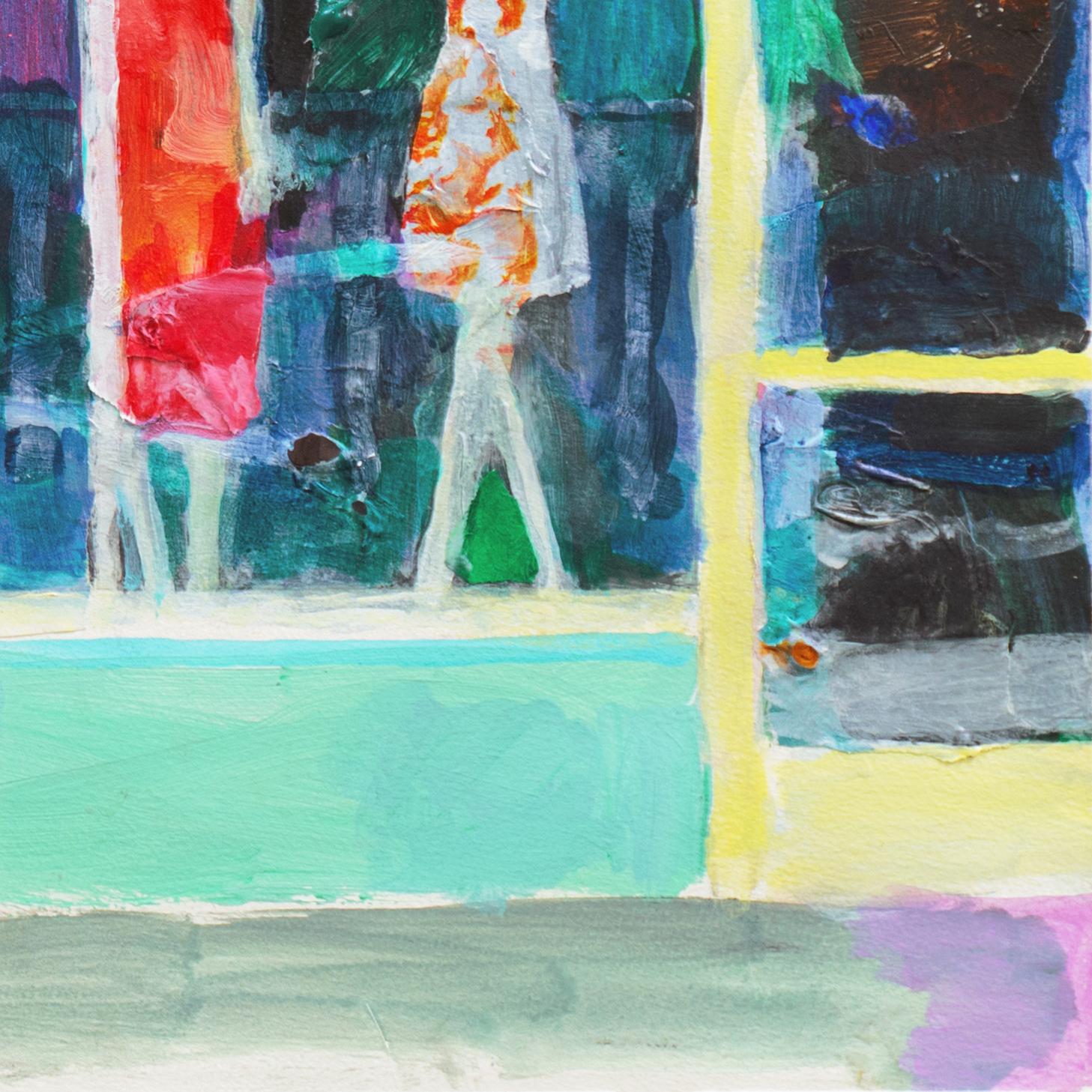 « Mannequins dans une vitrine de magasin », Figuratif de la région de la baie, étudiant de Wayne Thiebaud - Bleu Figurative Painting par Bud Gordon