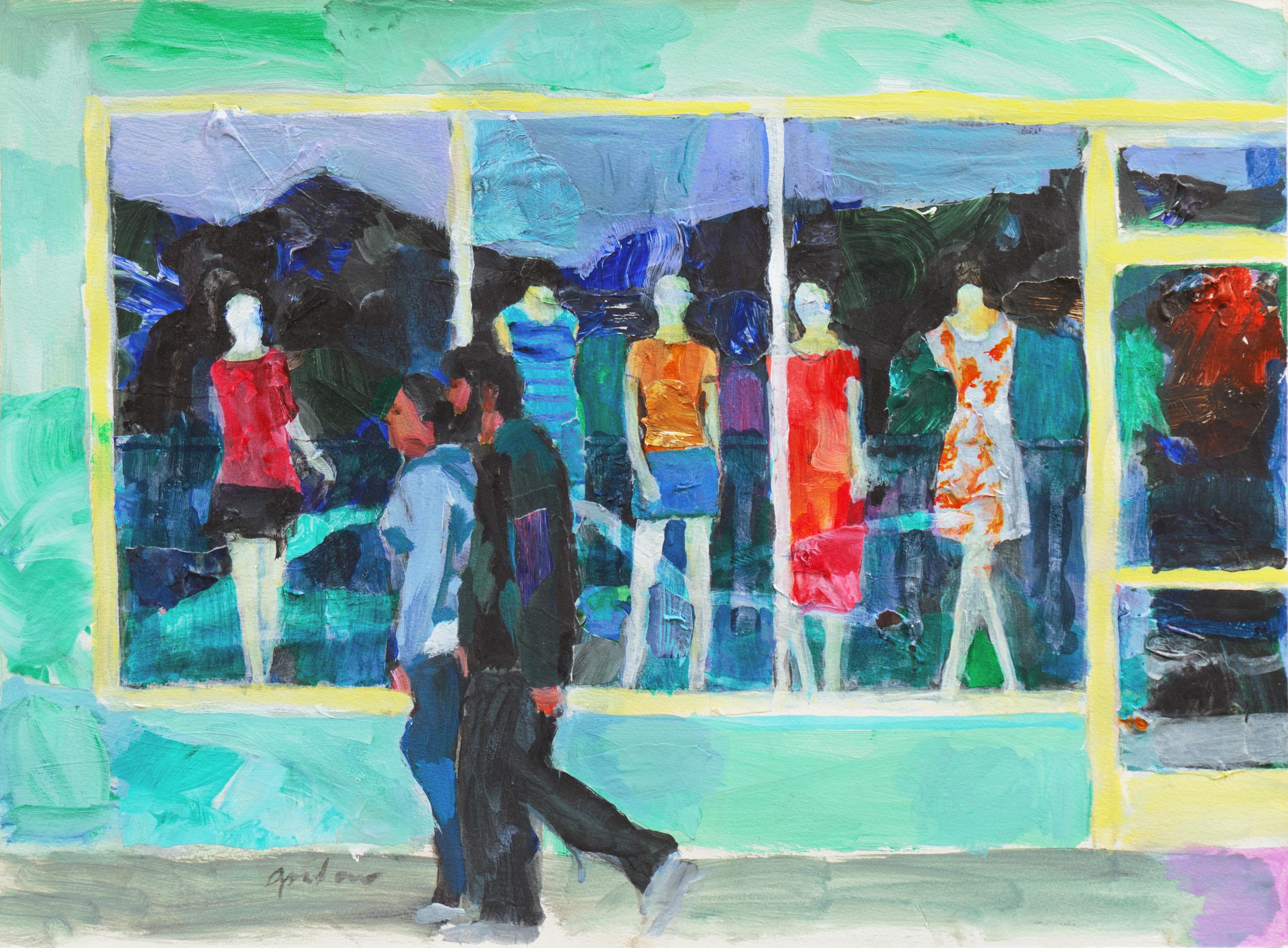 Bud Gordon Figurative Painting - 'Mannequins in a Store Window', Bay Area Figurative, Student of Wayne Thiebaud