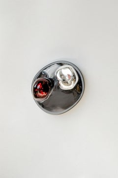 Bud I Sculptural Handblown Glass Silver, Smoke and Red Mirror by Homa