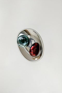 Bud IV Sculptural Handblown Glass Silver, Green and Red Mirror by Homa