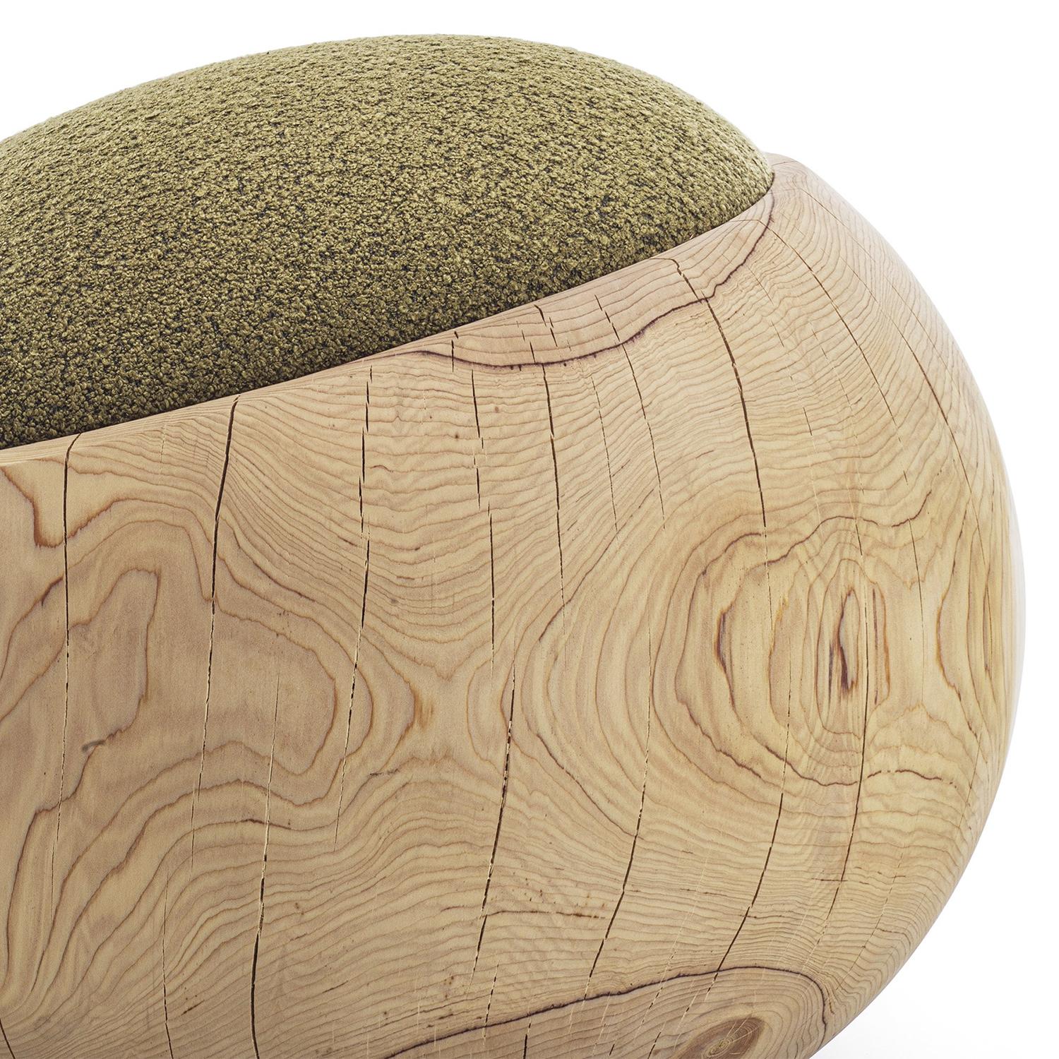 Fabric Bud Kaki Cedar Stool For Sale