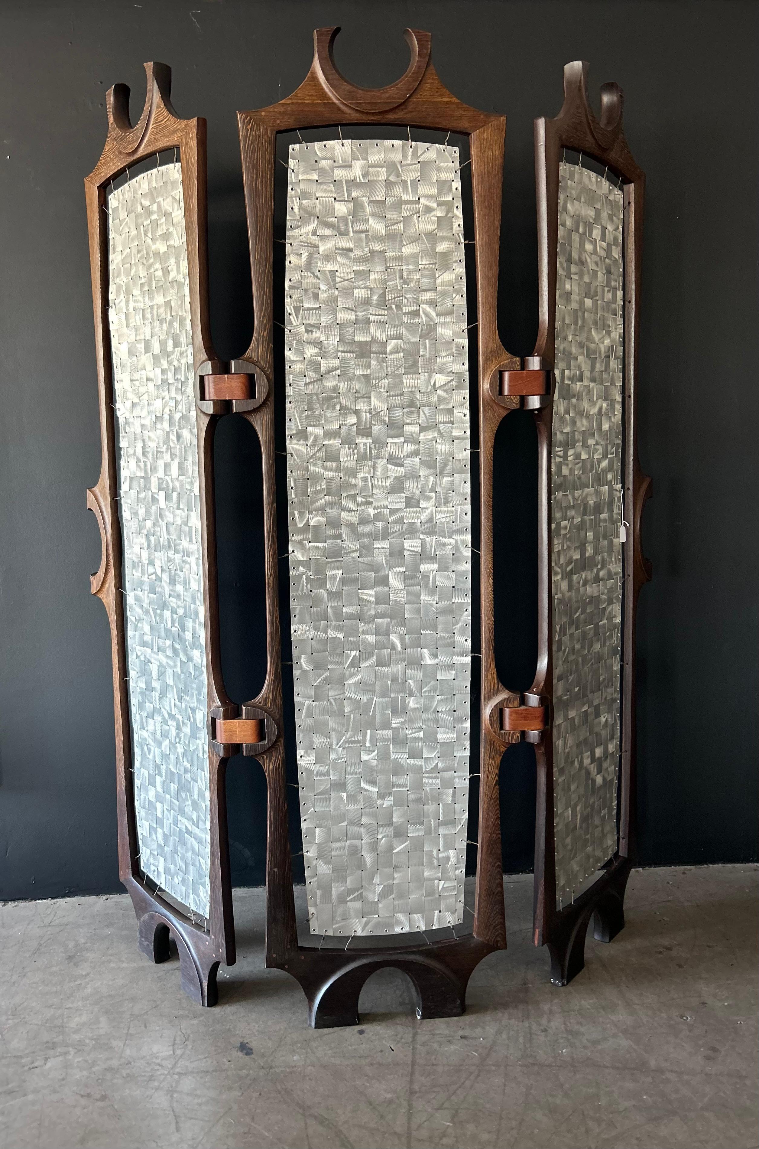 Late 20th Century Screen by Bud Tullis in Wenge & Woven and Aluminum For Sale