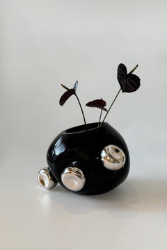 Bud Vase Sculptural Blown Glass with Silver Mirror by Homa