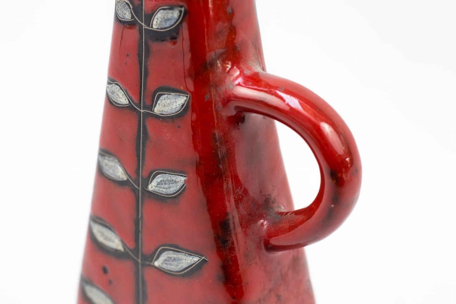 Hand-Painted Bud Vase in Red Earthenware, 1950s