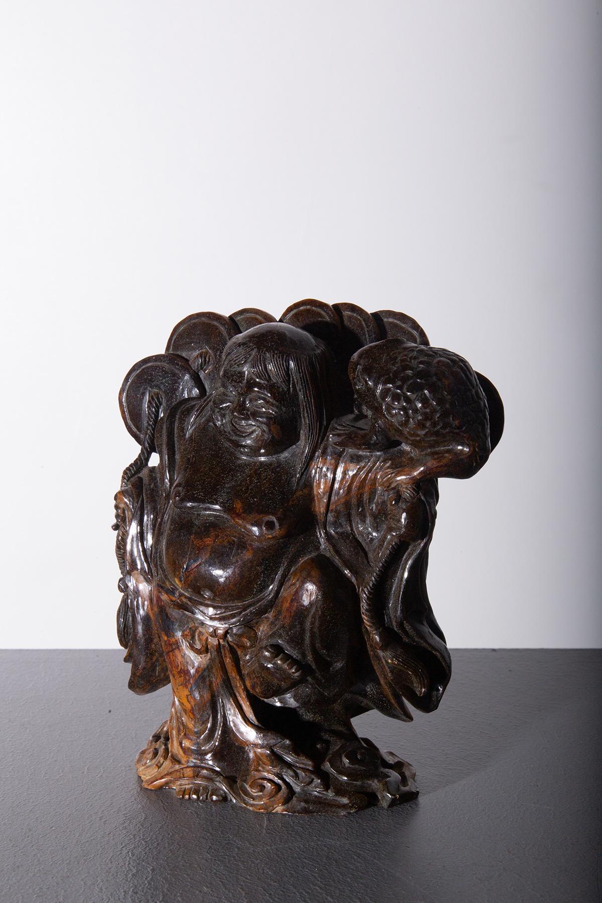 Chinoiseries Bouddha Budaï en bois sculpté en vente