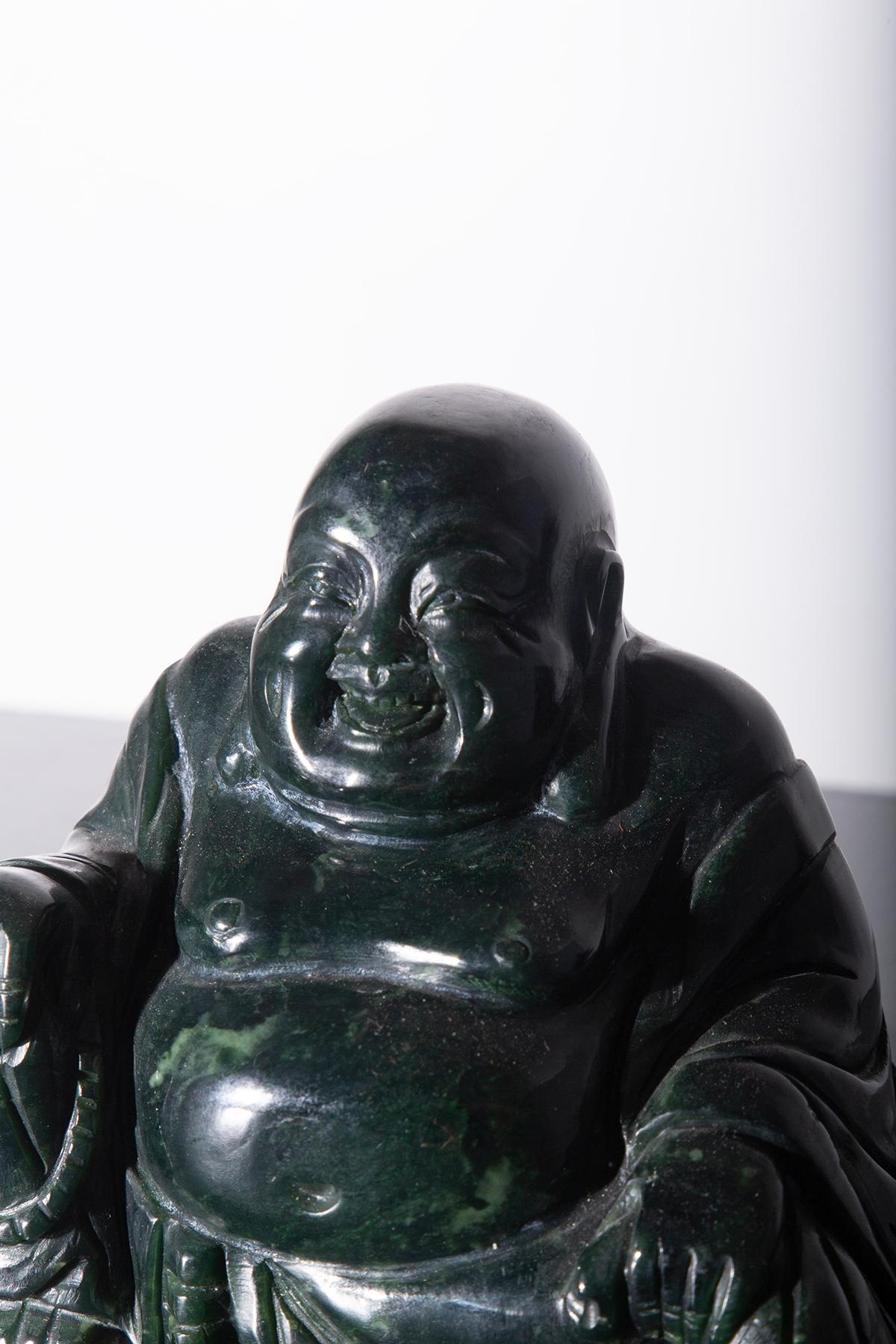 Chinese Budai Buddha in dark jade For Sale