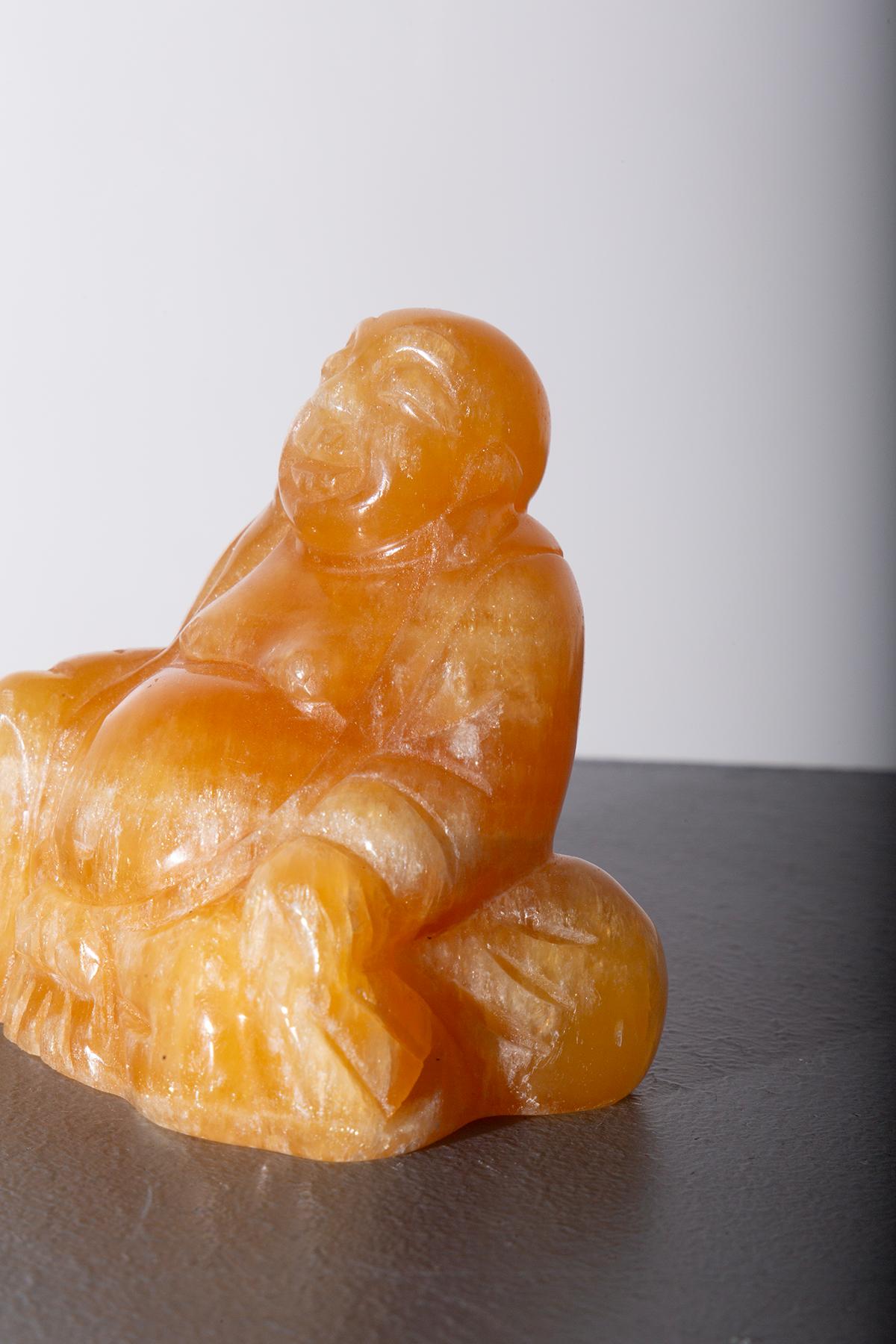 Early 20th Century Budai Buddha in orange jade For Sale