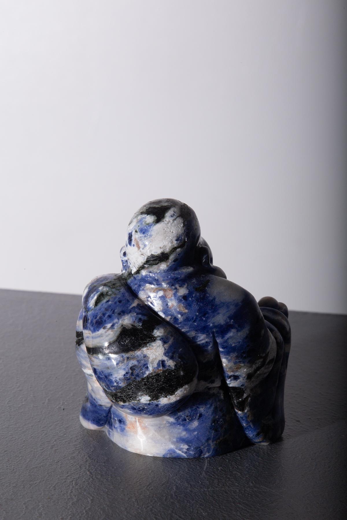 Chinoiserie Budai Buddha striped blue jada For Sale