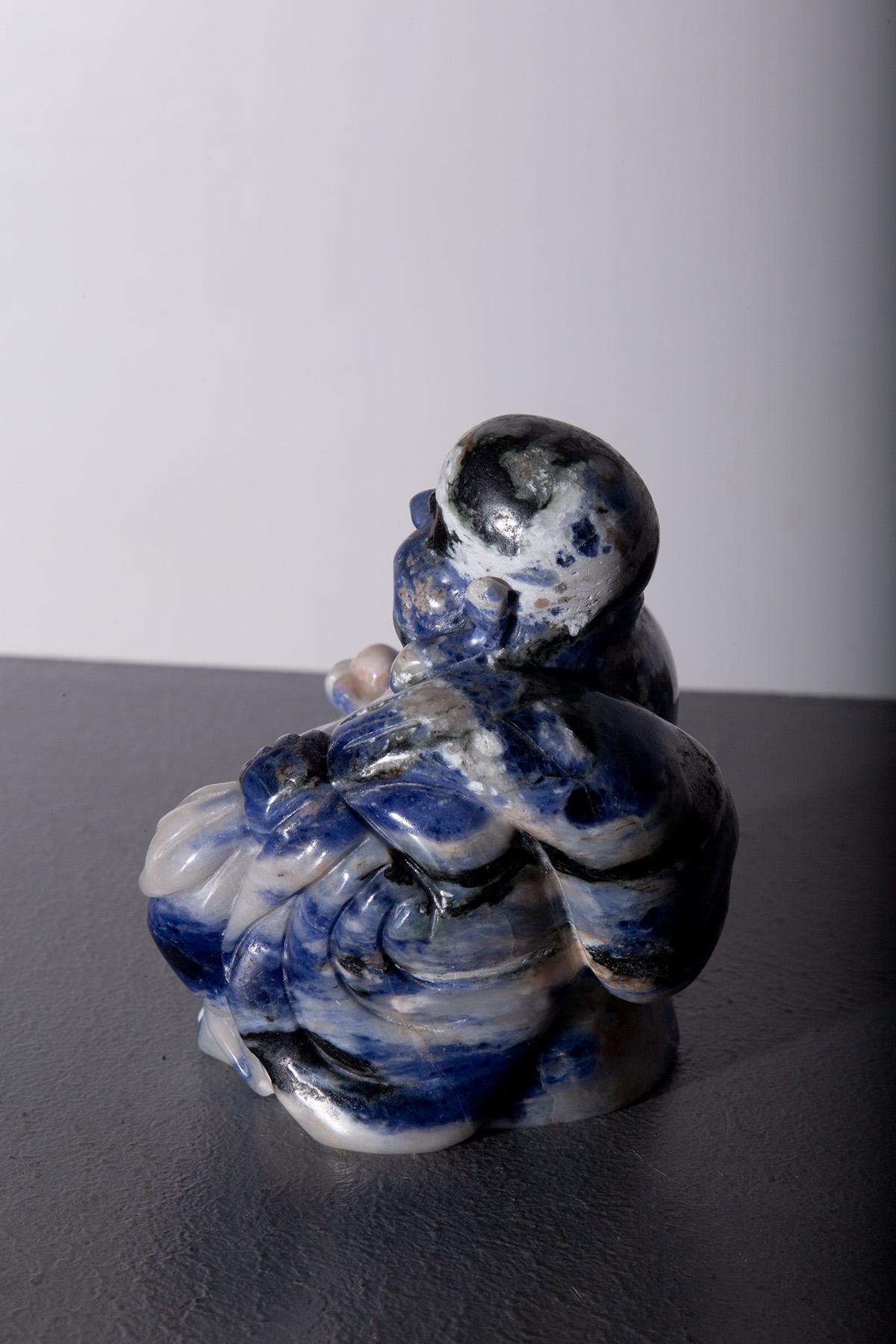 Early 20th Century Budai Buddha striped blue jada For Sale