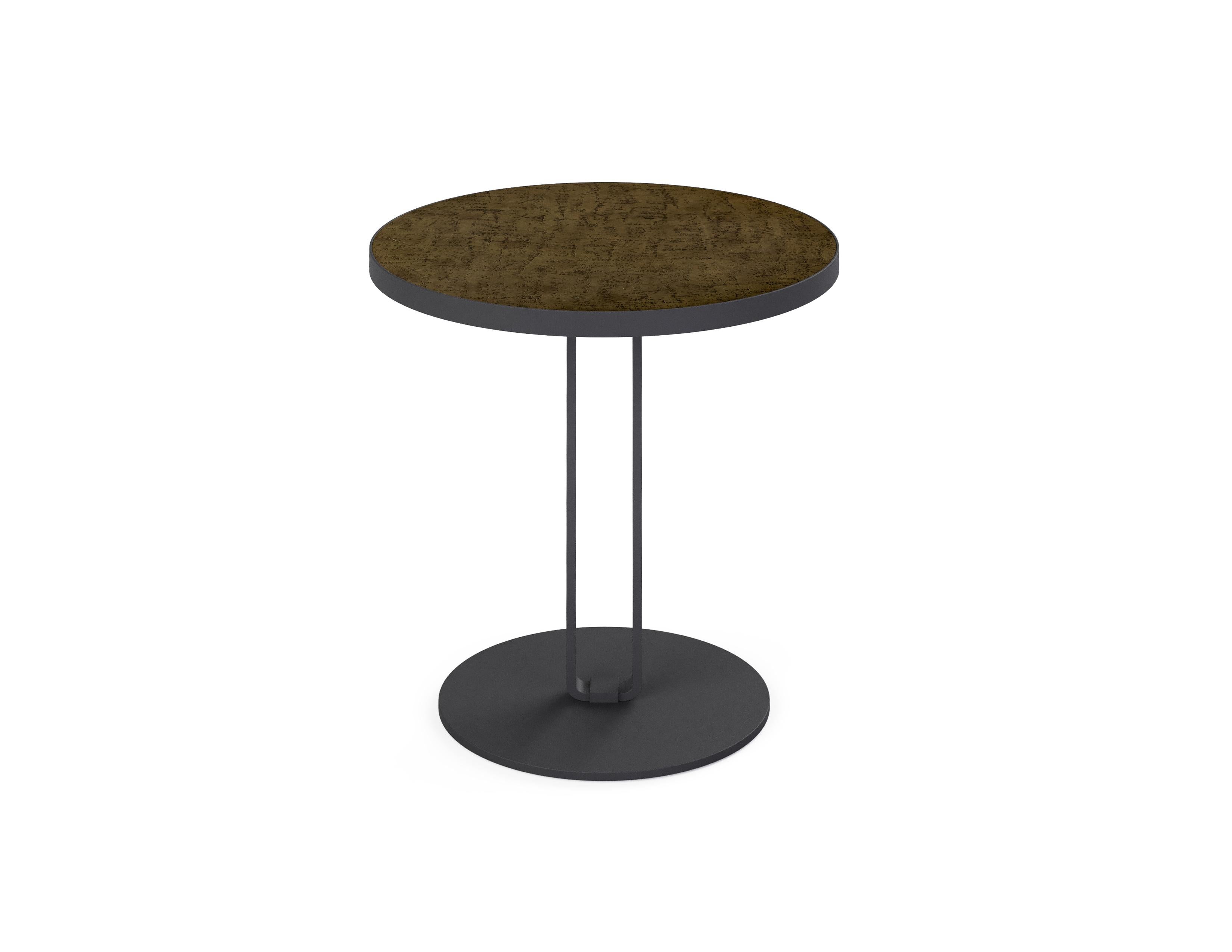 Side Table, Lacquered Wood in Textured Finish Top, Titanium Plated Metal Base In New Condition For Sale In Maçka-İstanbul, 34