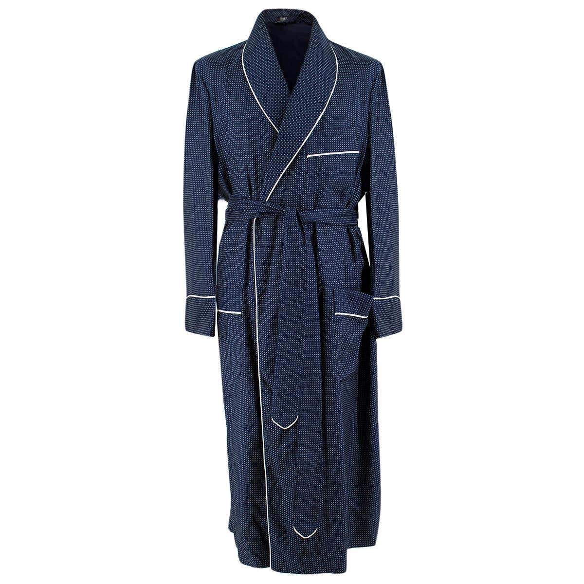 Budd Men's Navy Polka Dot Silk Twill Robe SIZE M at 1stDibs