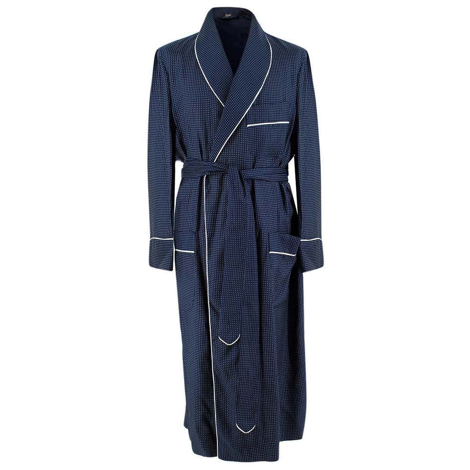Budd Men's Navy Polka Dot Silk Twill Robe SIZE M at 1stDibs
