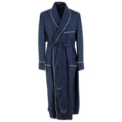 Budd Men's Navy Polka Dot Silk Twill Robe SIZE M