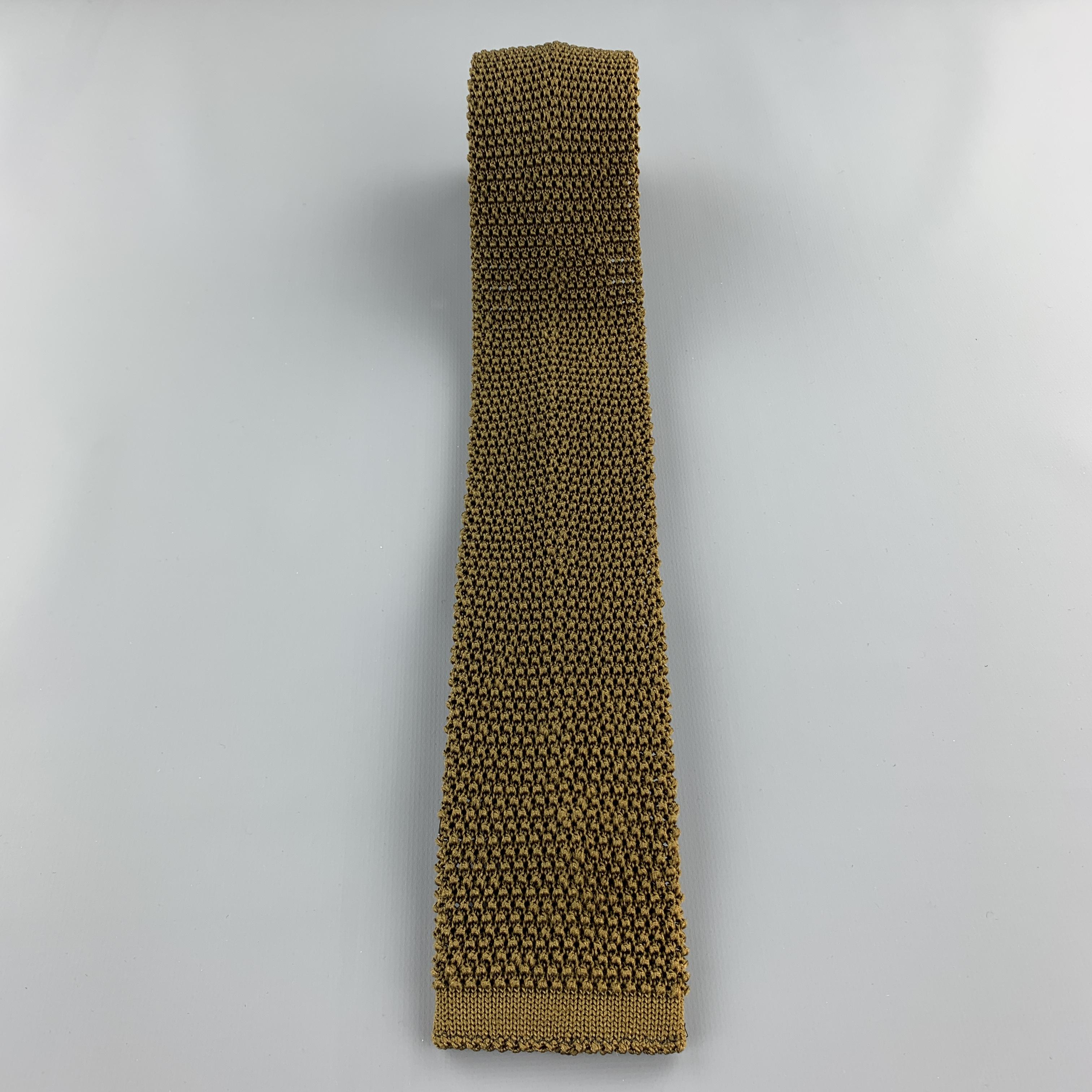 Brown BUDD Mustard Olive Silk Textured Knit Tie