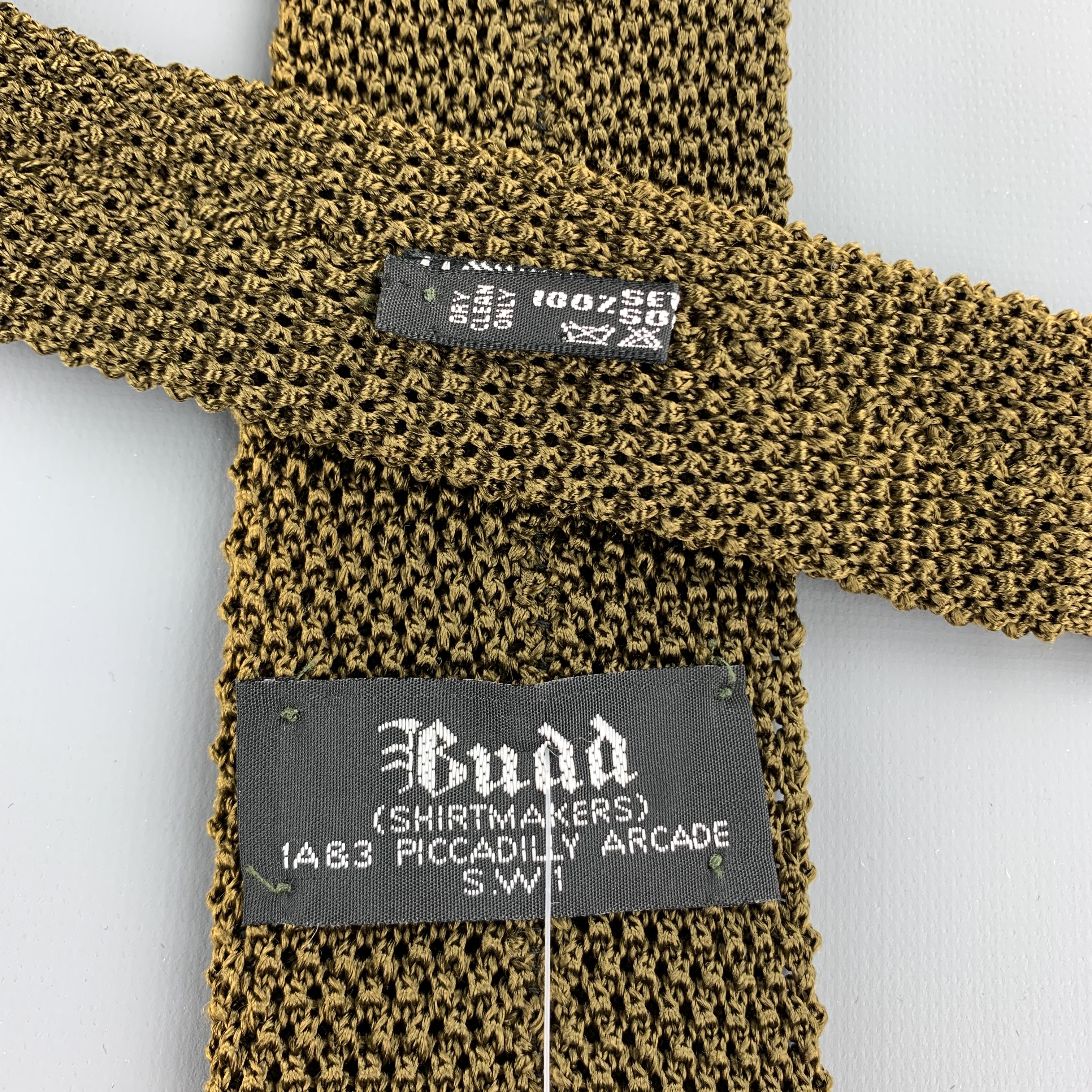 BUDD Mustard Olive Silk Textured Knit Tie In Excellent Condition In San Francisco, CA
