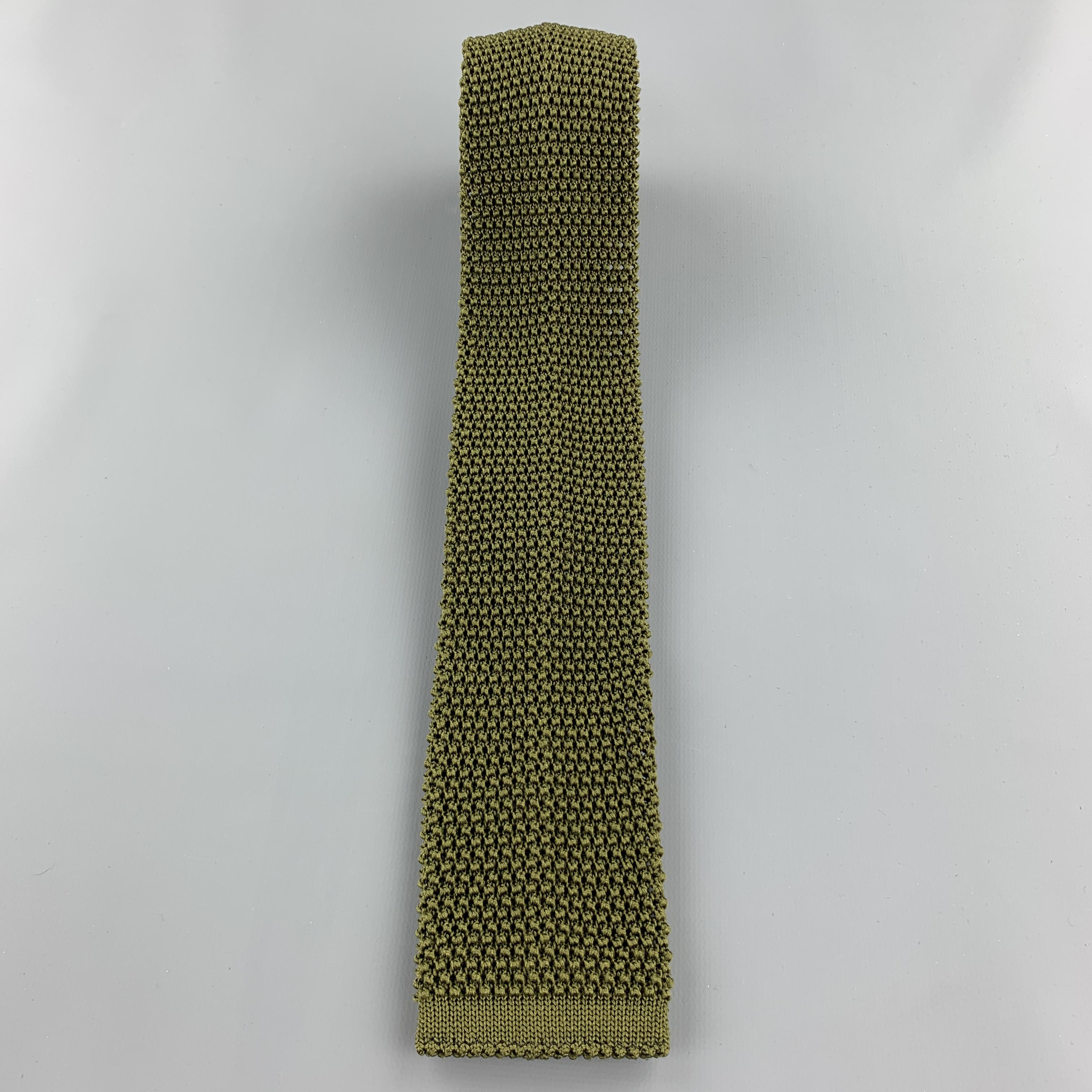 Black BUDD Olive Green Silk Textured Knit Tie