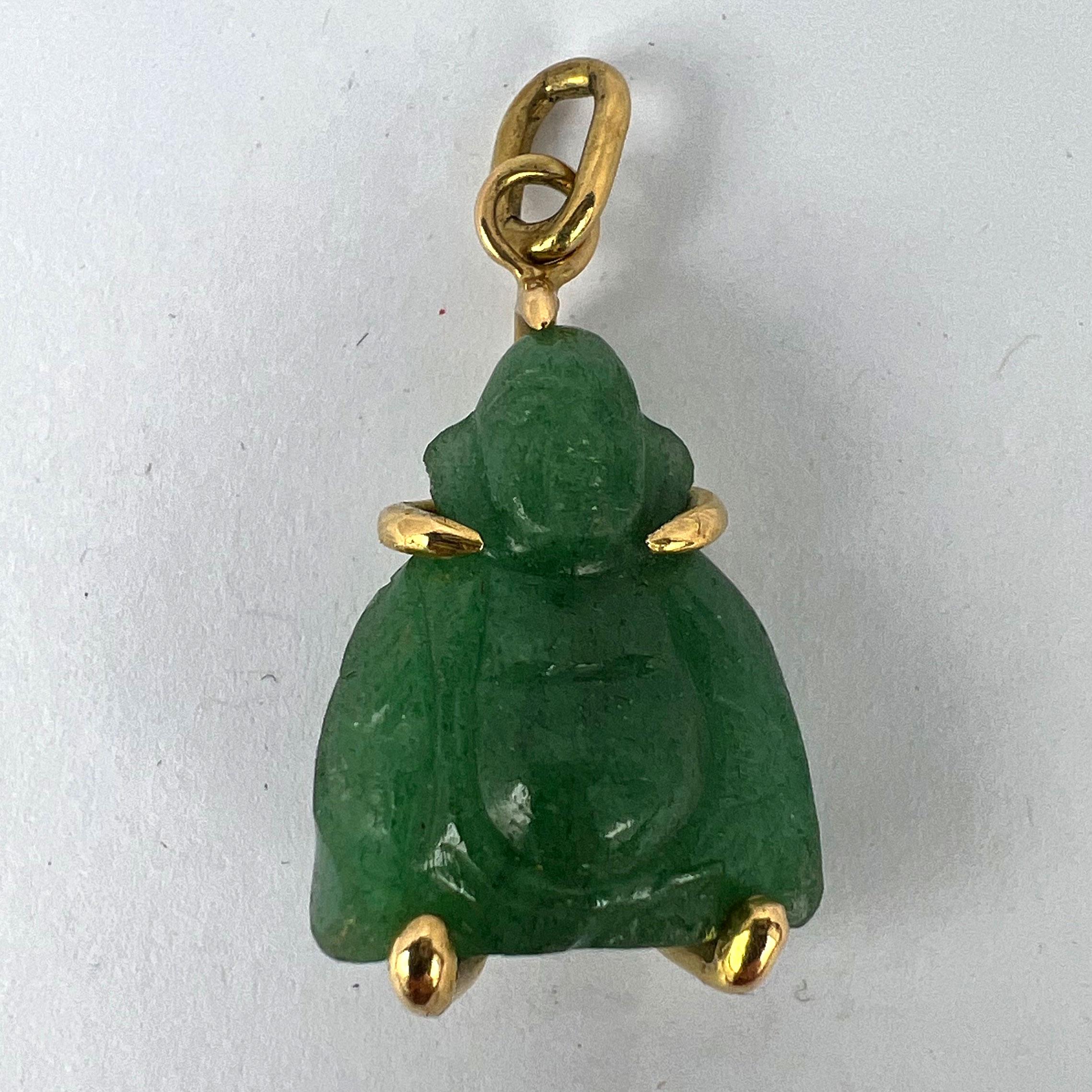 Buddha 18K Yellow Gold Aventurine Quartz Charm Pendant For Sale 6