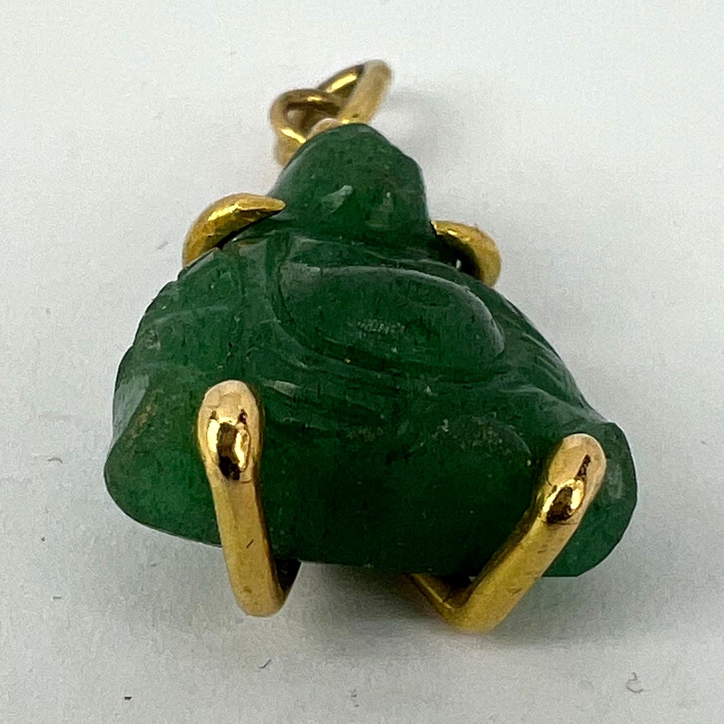 Buddha 18K Yellow Gold Aventurine Quartz Charm Pendant For Sale 8