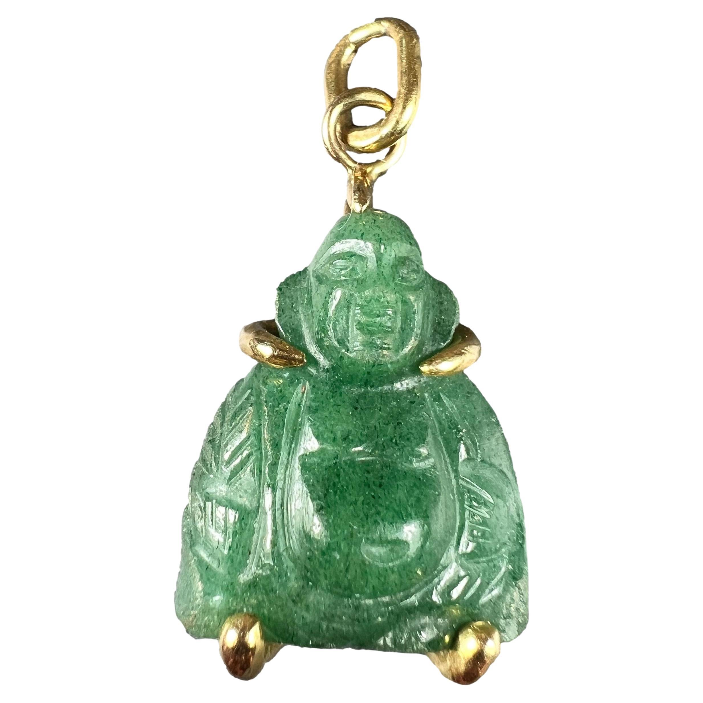 Bouddha Pendentif breloque en quartz aventuriné et or jaune 18 carats représentant Bouddha