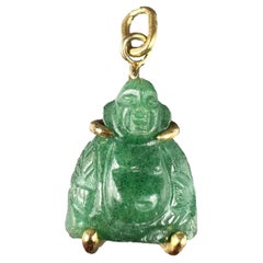 Bouddha Pendentif breloque en quartz aventuriné et or jaune 18 carats représentant Bouddha