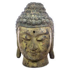 Buddha Vintage Handmade Carved Wood Head Bust Asian Meditation Sculpture