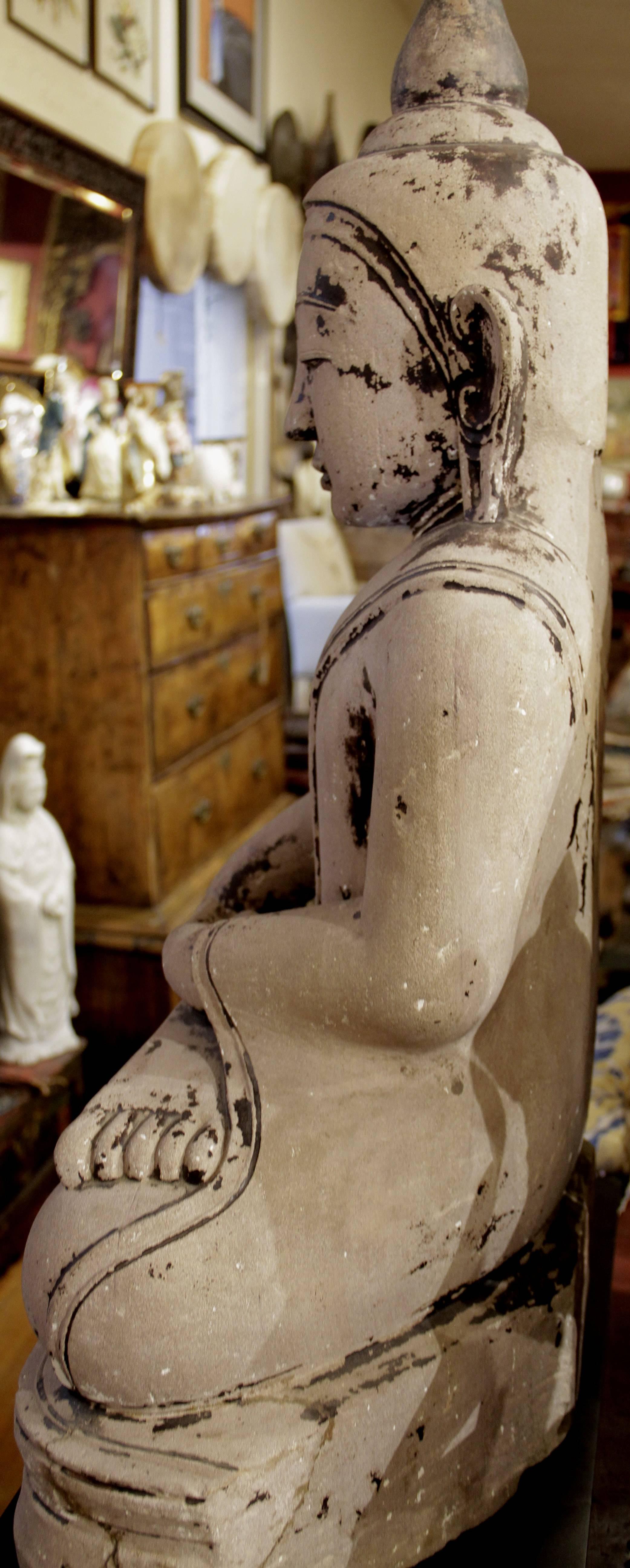 Hand-Carved Buddha Burma 17th Century Stone Statue For Sale