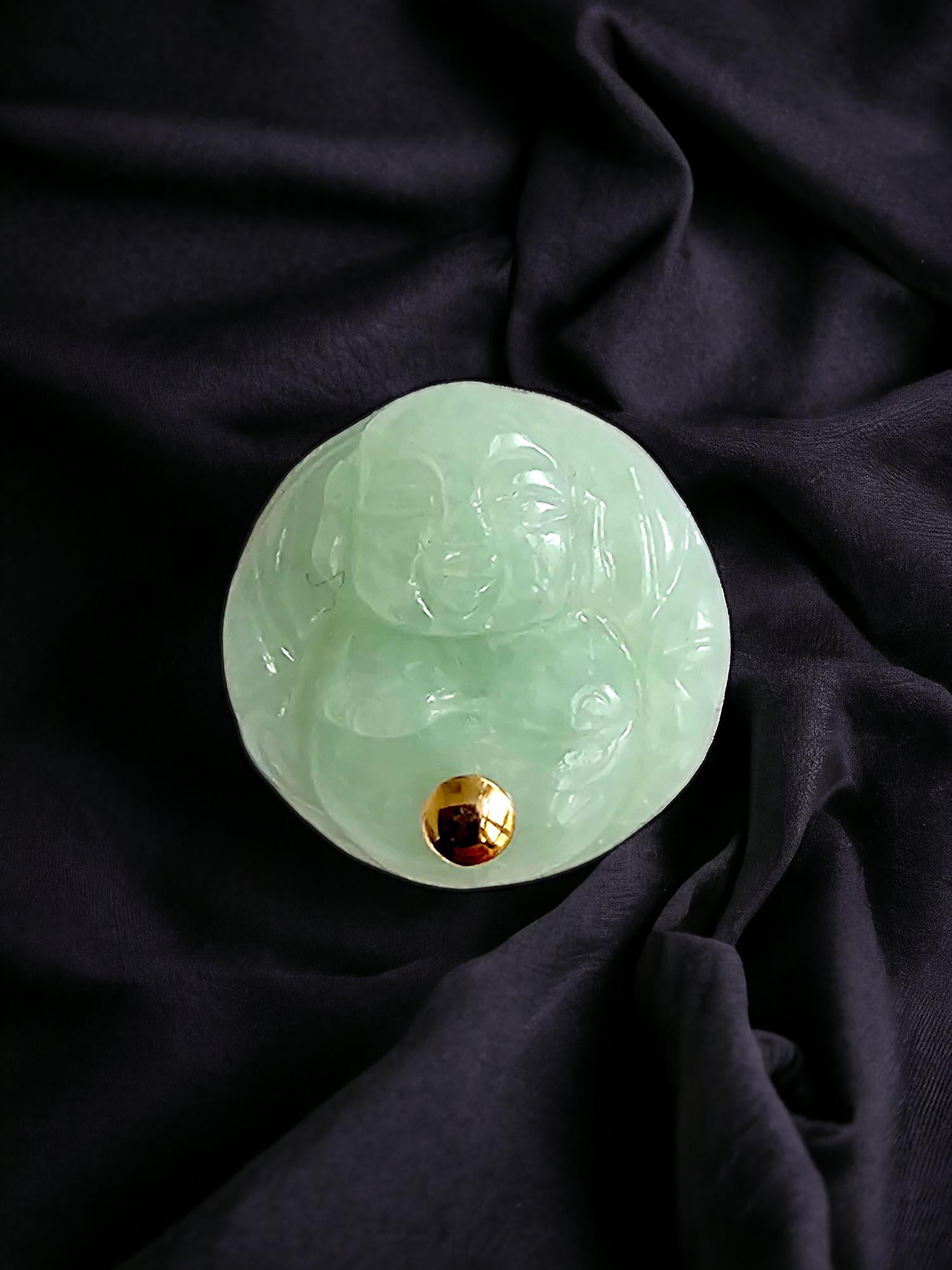 Buddha Burmesische A-Jadeit Brosche/Reversnadel Pin mit 14K Gelbgold und Silber 925  im Angebot 5
