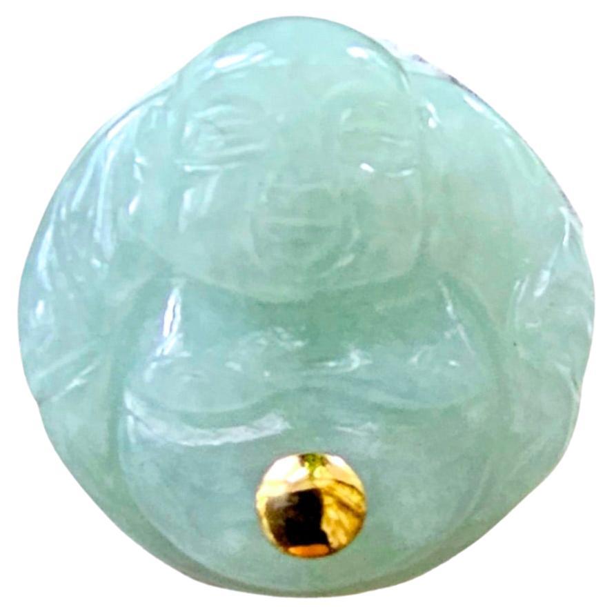 Buddha Burmese A-Jadeite Brooch/Lapel Pin with 14K Yellow Gold and Silver 925 