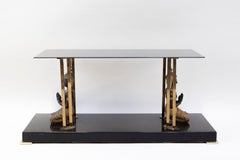Buddha Coffee Table in Black Lacquer, Glass and Gilt Brass, 1970s