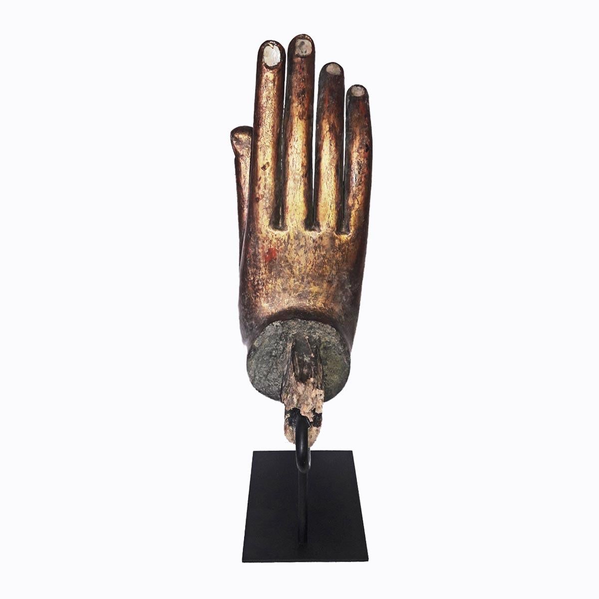Mother-of-Pearl Gold Buddha Hand Sculptures, Late 20th Century