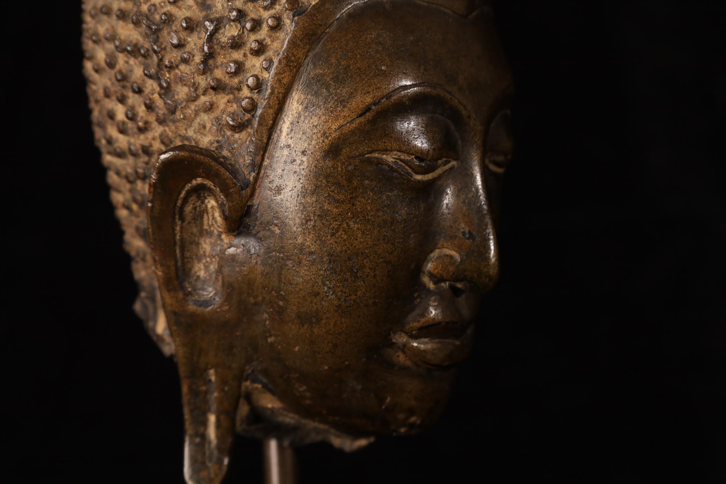 Cabeza de Buda, bronce dorado - Reino de Uthong, Tailandia (s. XIV-XV) en venta 6