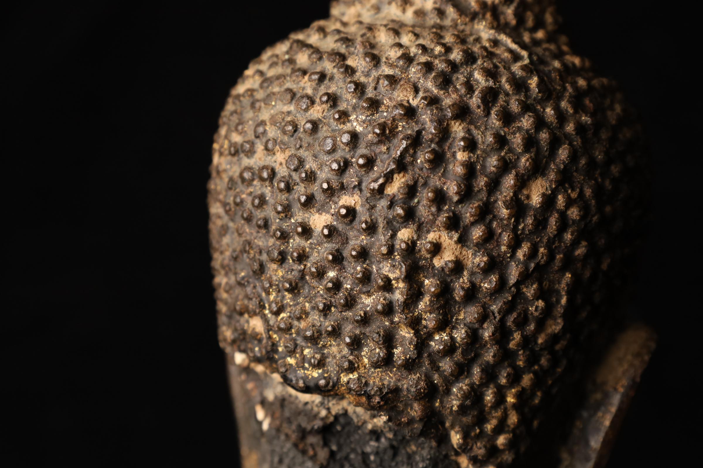 Cabeza de Buda, bronce dorado - Reino de Uthong, Tailandia (s. XIV-XV) en venta 11