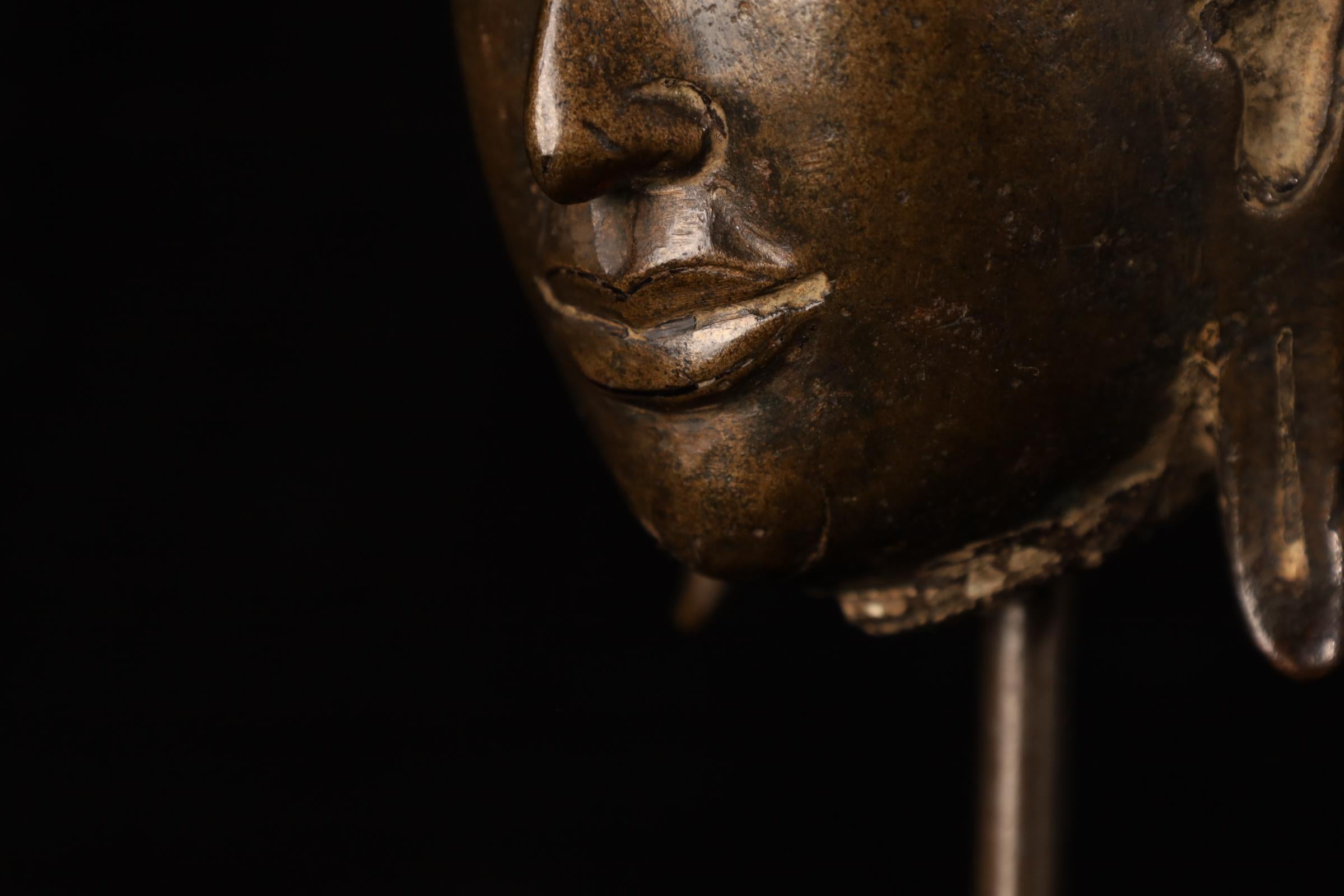 Cabeza de Buda, bronce dorado - Reino de Uthong, Tailandia (s. XIV-XV) siglo XVIII y antes en venta