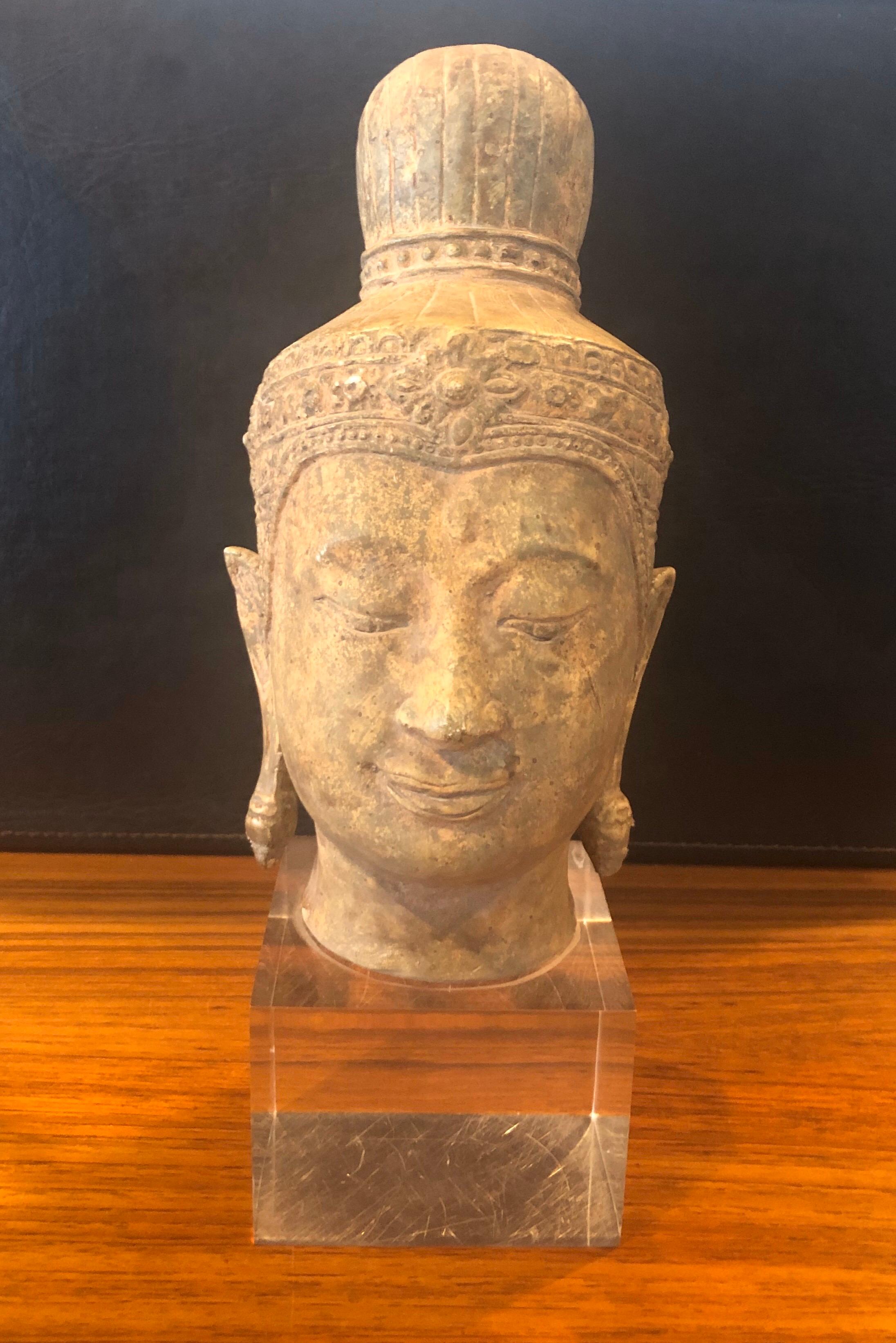 Mid-Century Modern Buddha Head / Bust on Lucite Base