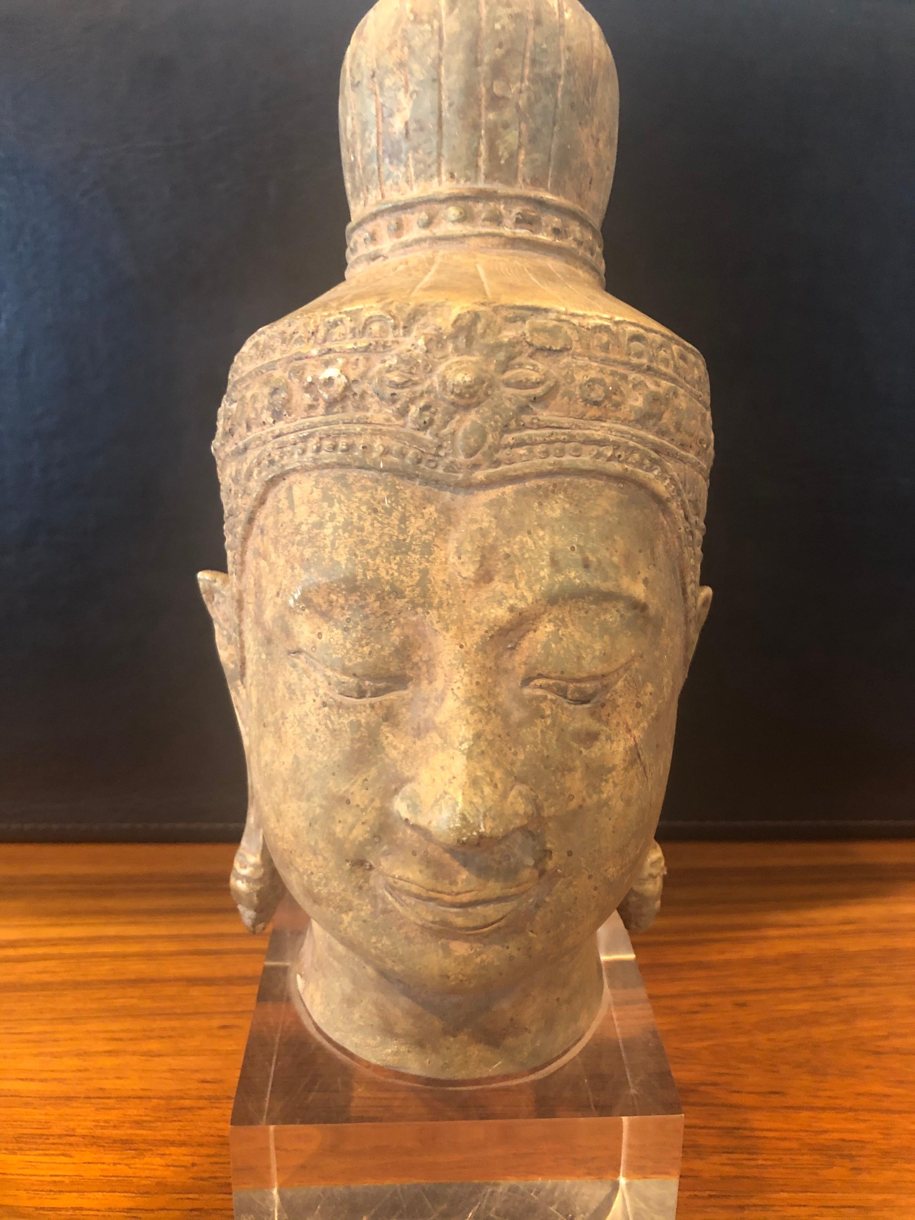 American Buddha Head / Bust on Lucite Base