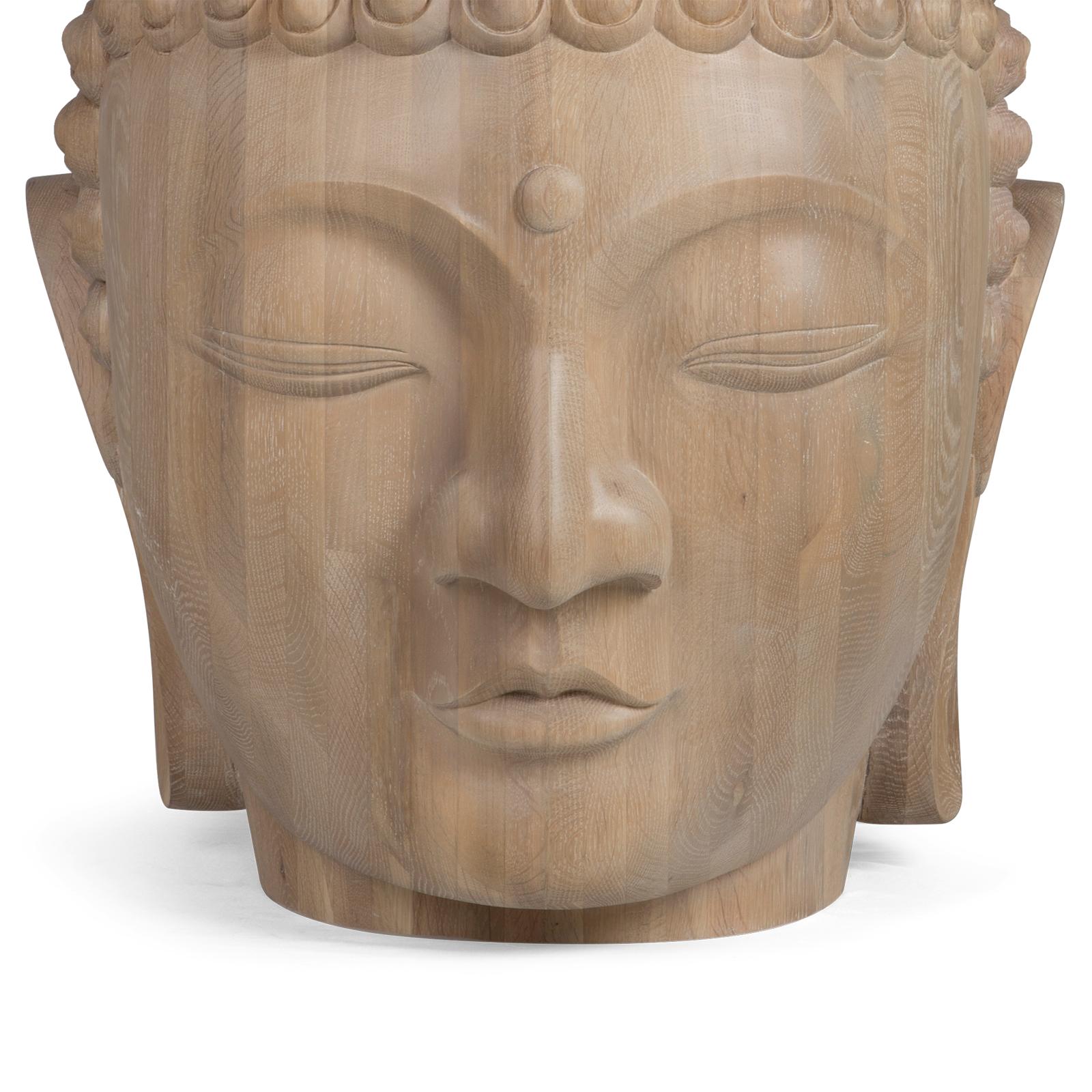 English Buddha Head Sculpture in Solid Oak