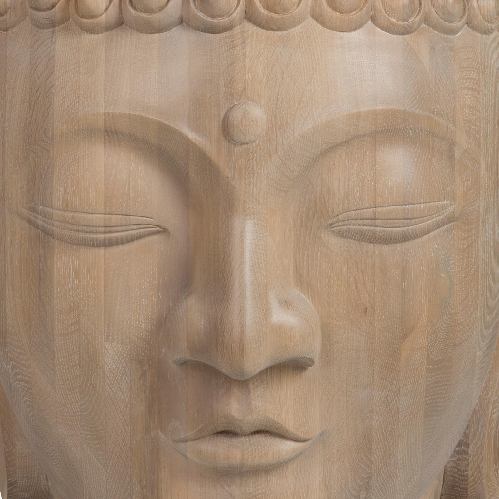 Hand-Carved Buddha Head Sculpture in Solid Oak