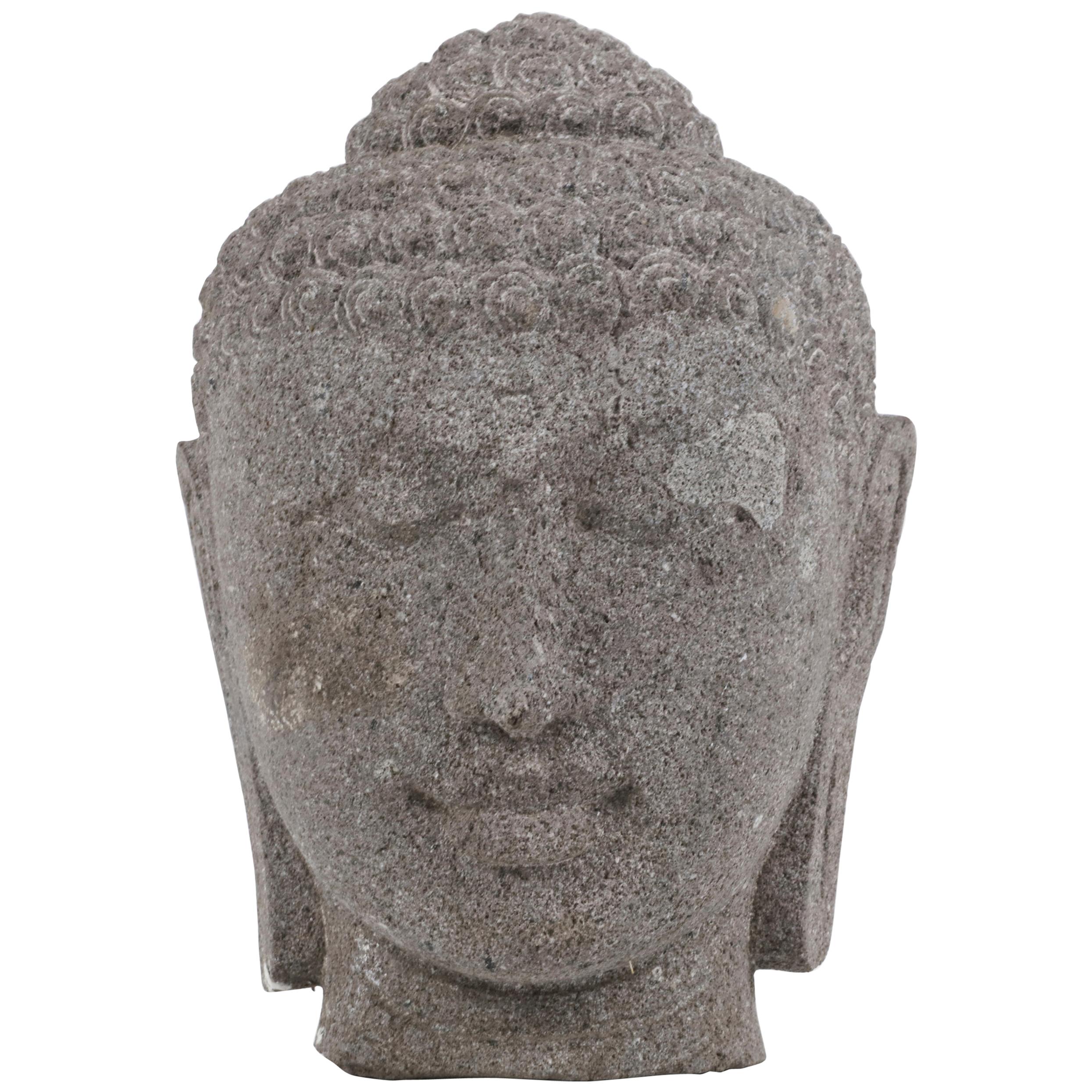 Buddha Head Statue Hand Carved from River Boulder