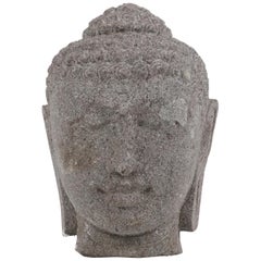 Buddha Head Statue Hand Carved from River Boulder