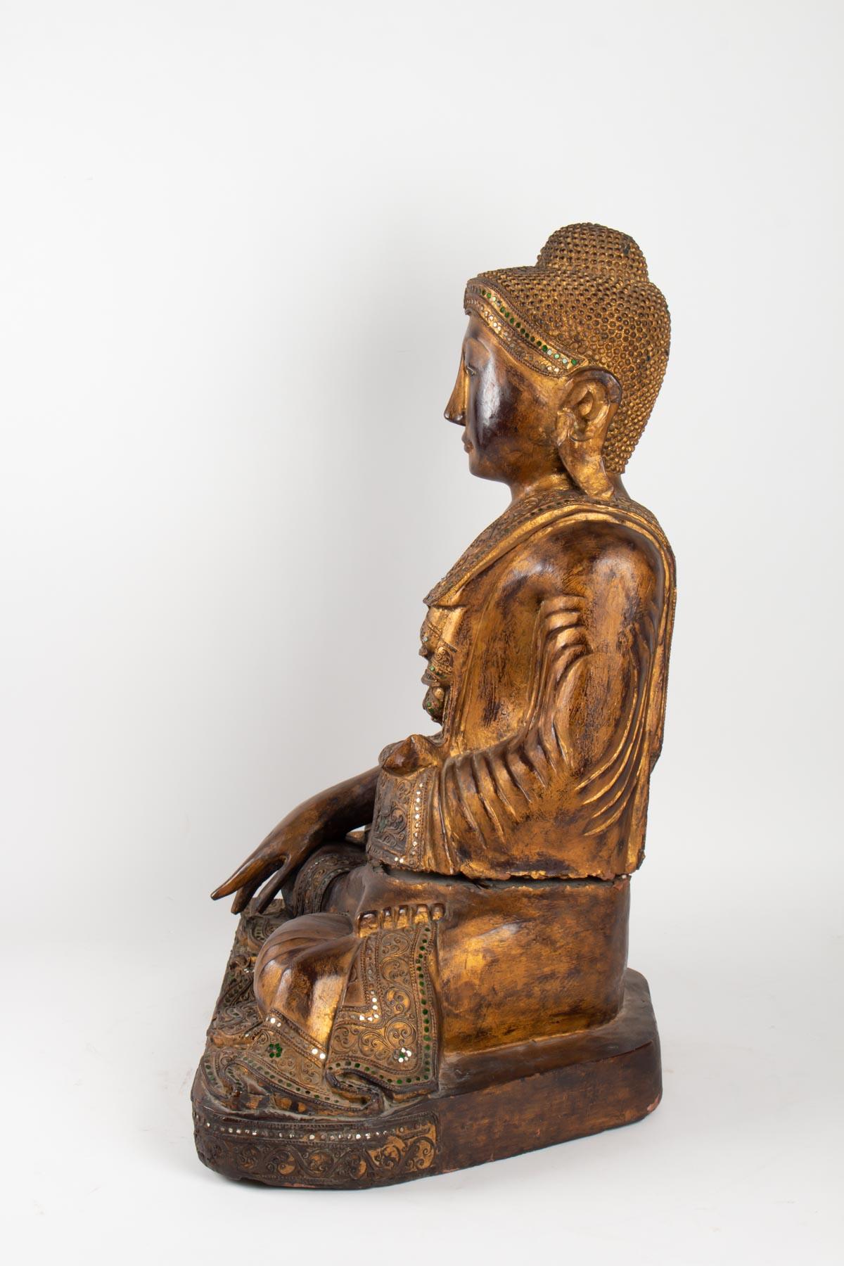Buddha in Carved Wood Thailand, Middle of the 20th Century 2