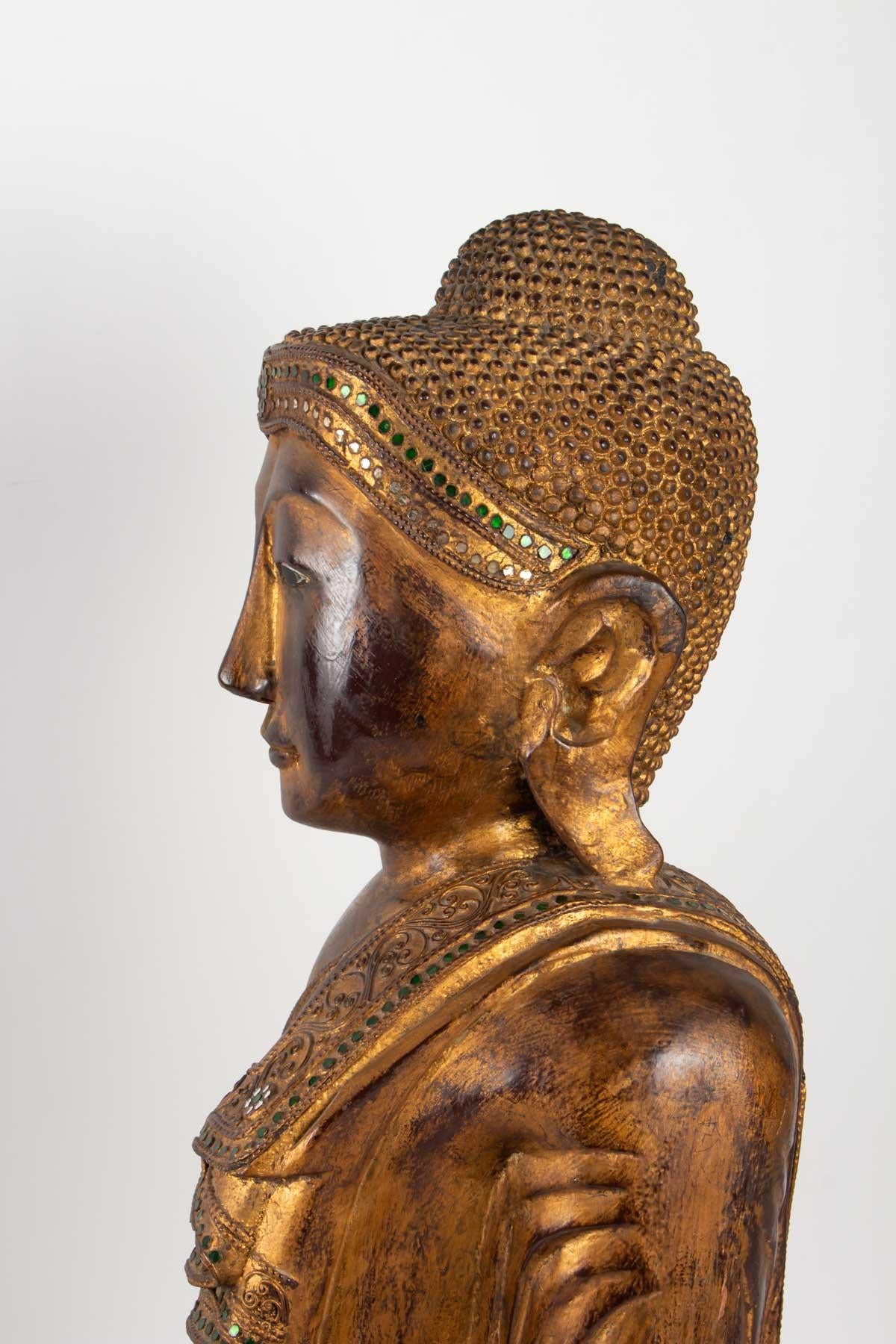 Buddha in Carved Wood Thailand, Middle of the 20th Century 3