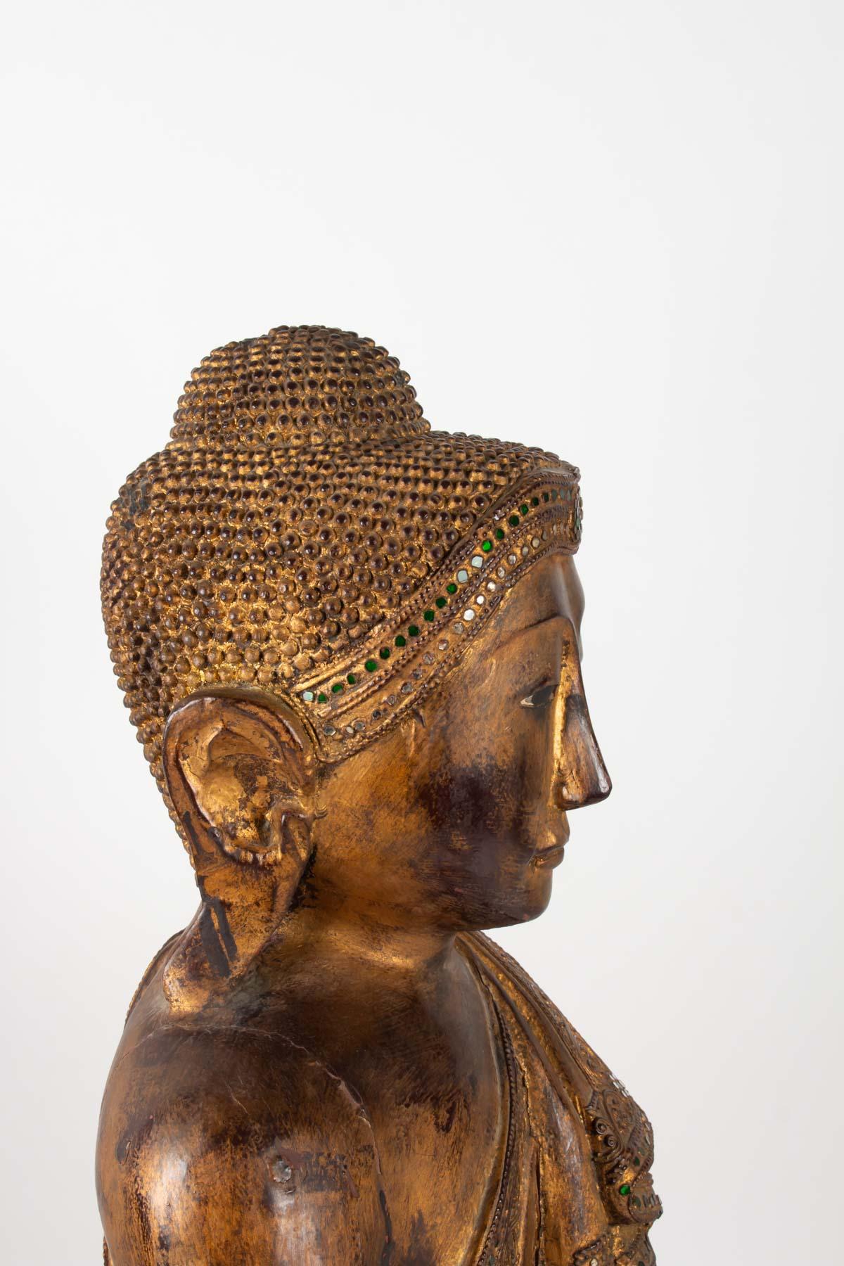 Mid-20th Century Buddha in Carved Wood Thailand, Middle of the 20th Century