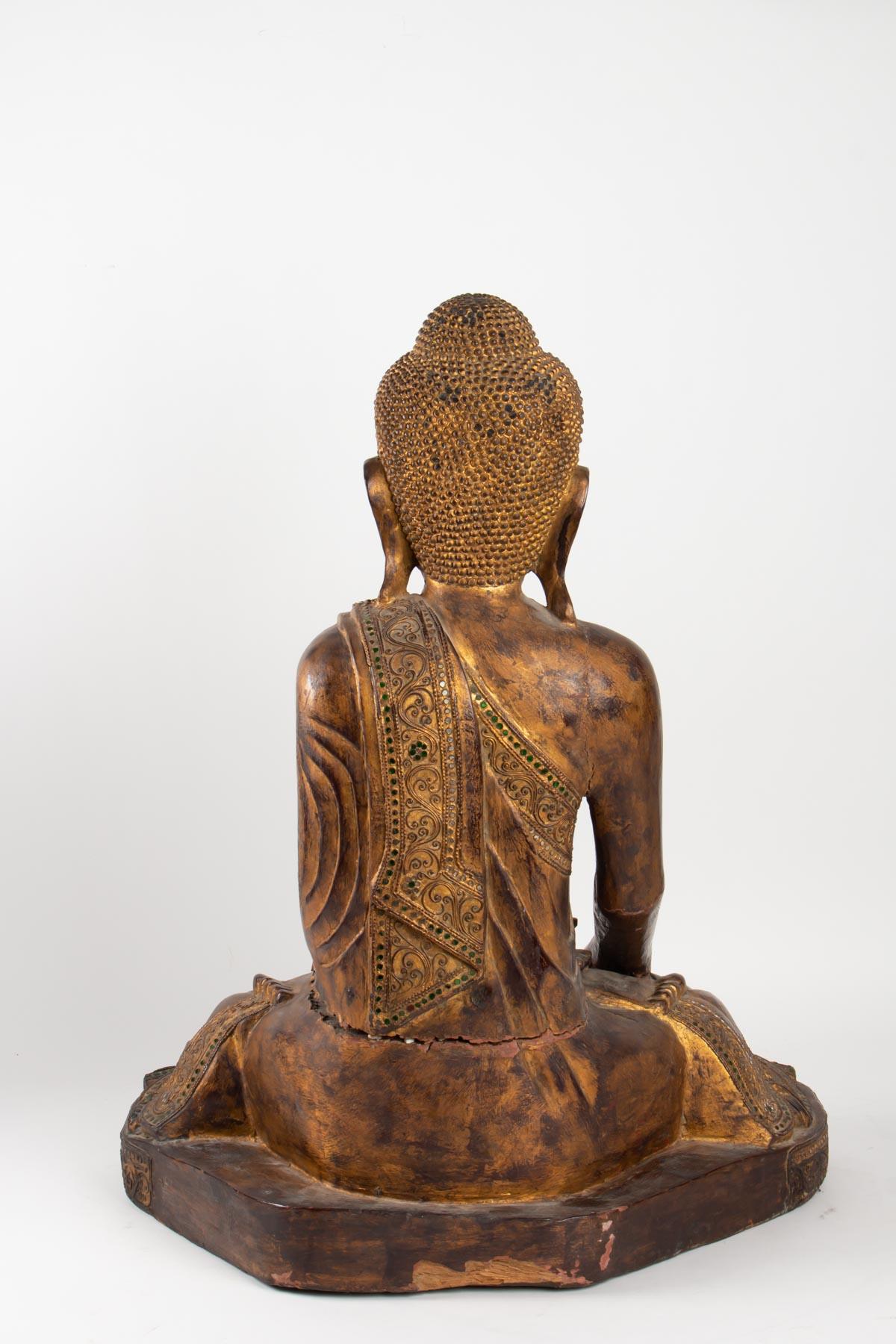 Buddha in Carved Wood Thailand, Middle of the 20th Century 1